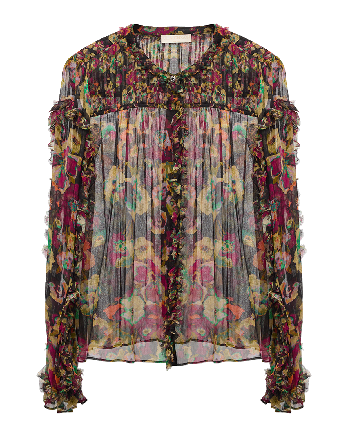 Ulla Johnson Andi Ruffled Floral Crinkle Chiffon Blouse