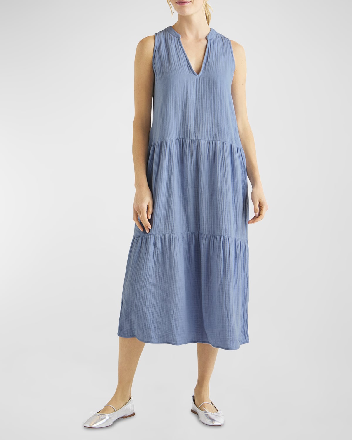 Splendid Sumner Cotton Gauze Sleeveless Midi Dress with Pockets