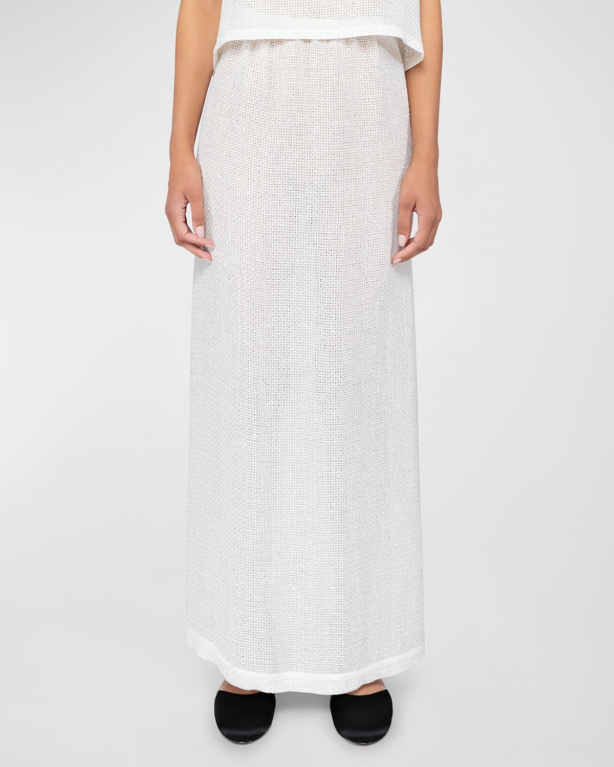 LESET Stella Sequined Semi-Sheer Knit Maxi Skirt