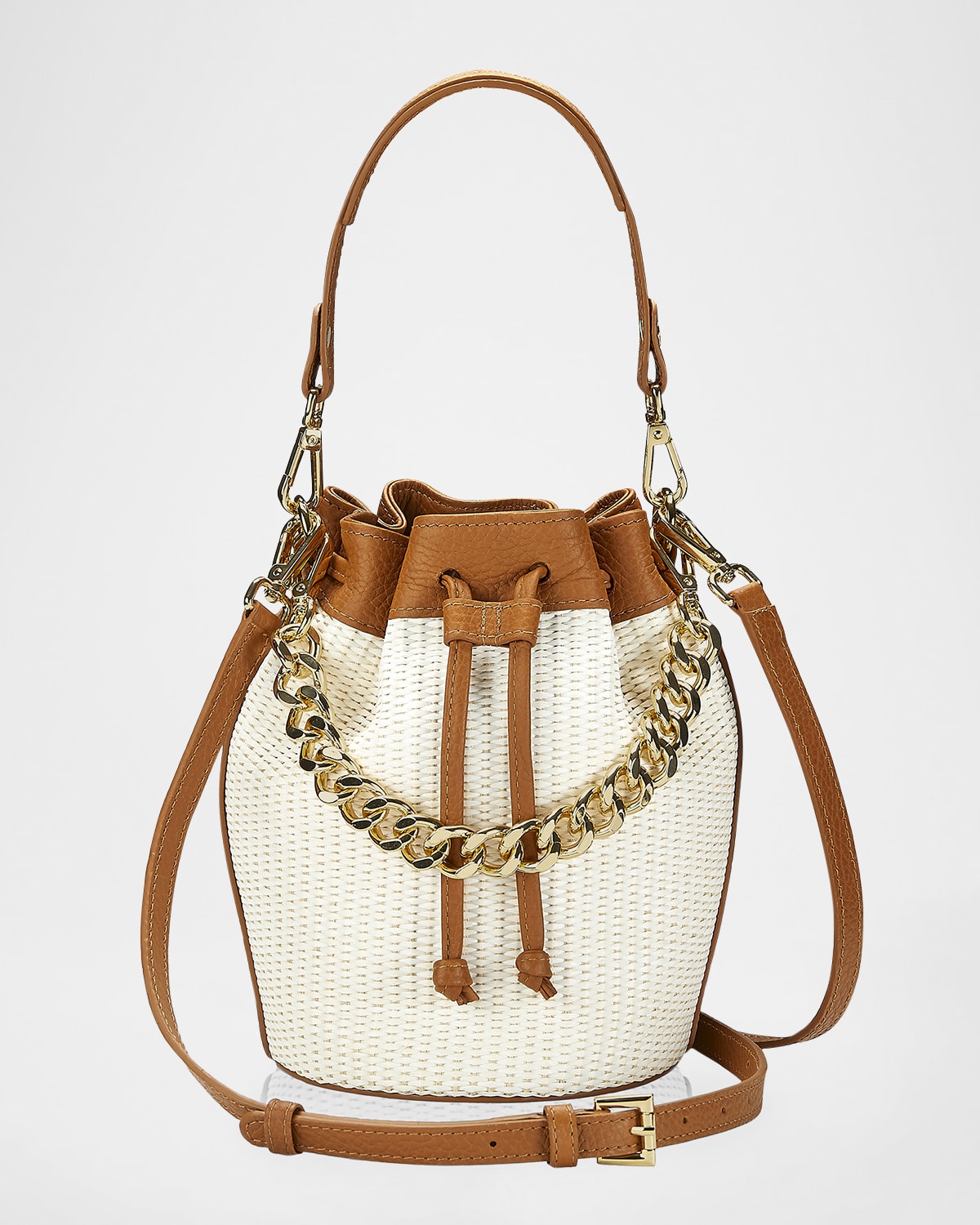 Gigi New York Brooklyn Raffia & Leather Bucket Bag