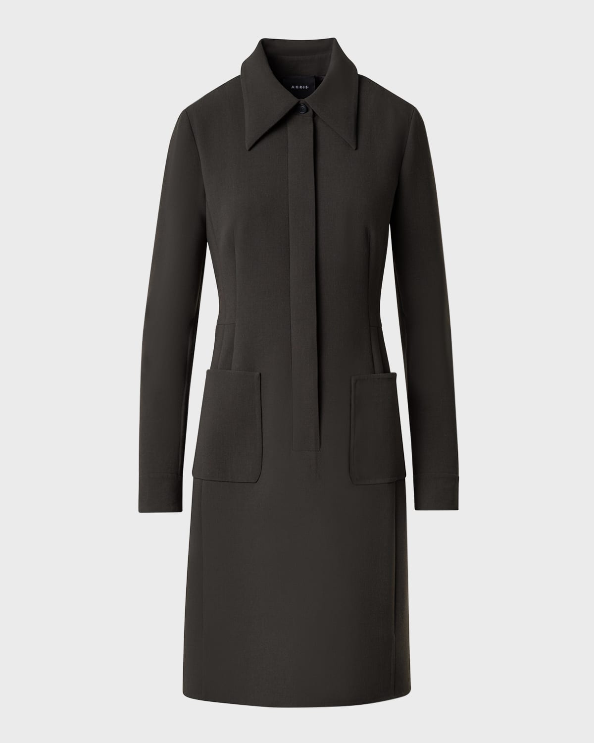 Akris Long-Sleeve Wool Double-Face Zip Shirtdress