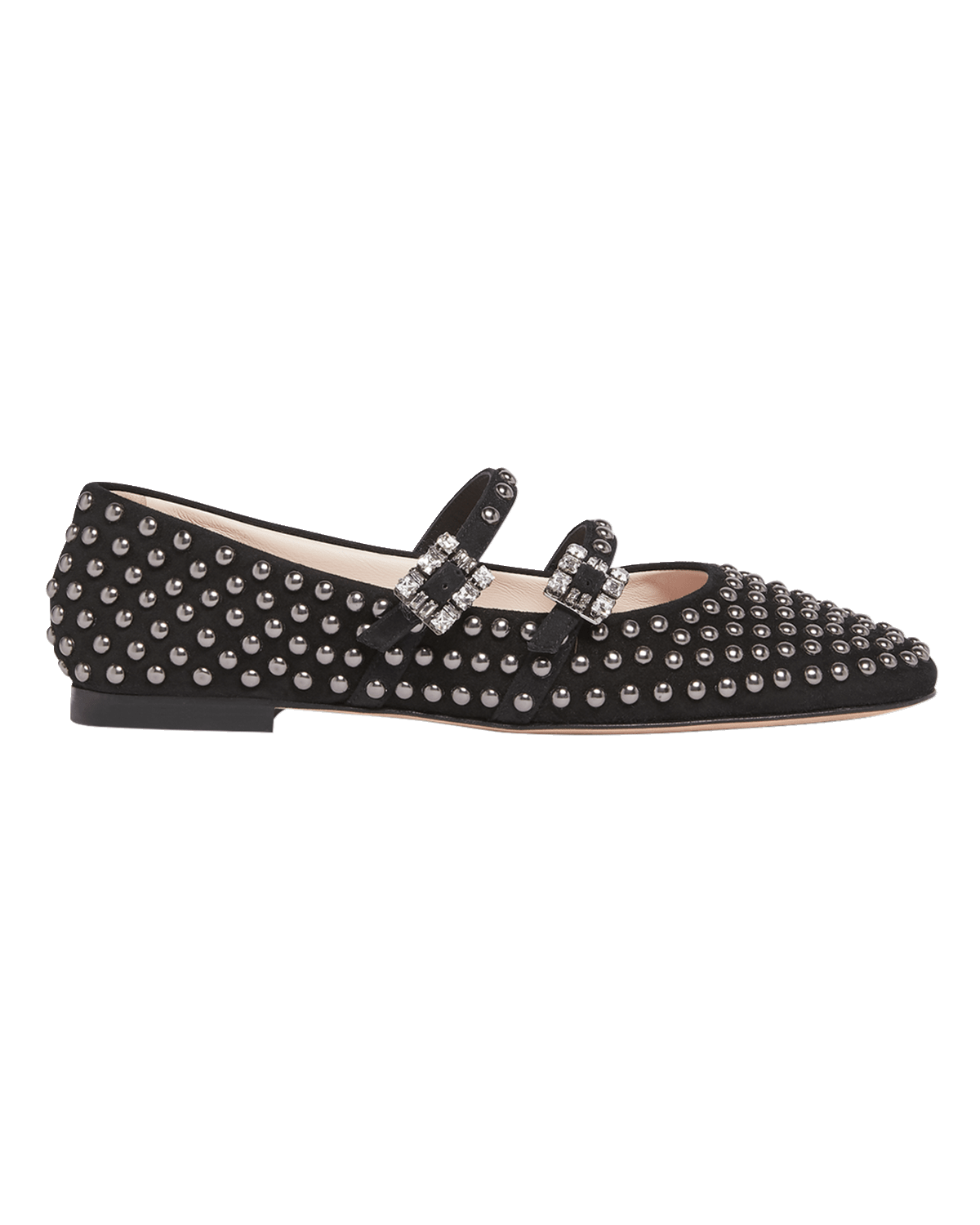 Roger Vivier Studded Dual Buckle Ballerina Flats