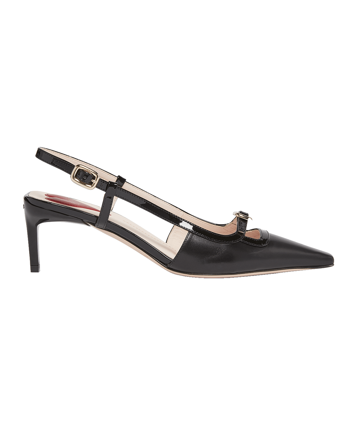 Roger Vivier Mixed Leather Mini Buckle Slingback Pumps