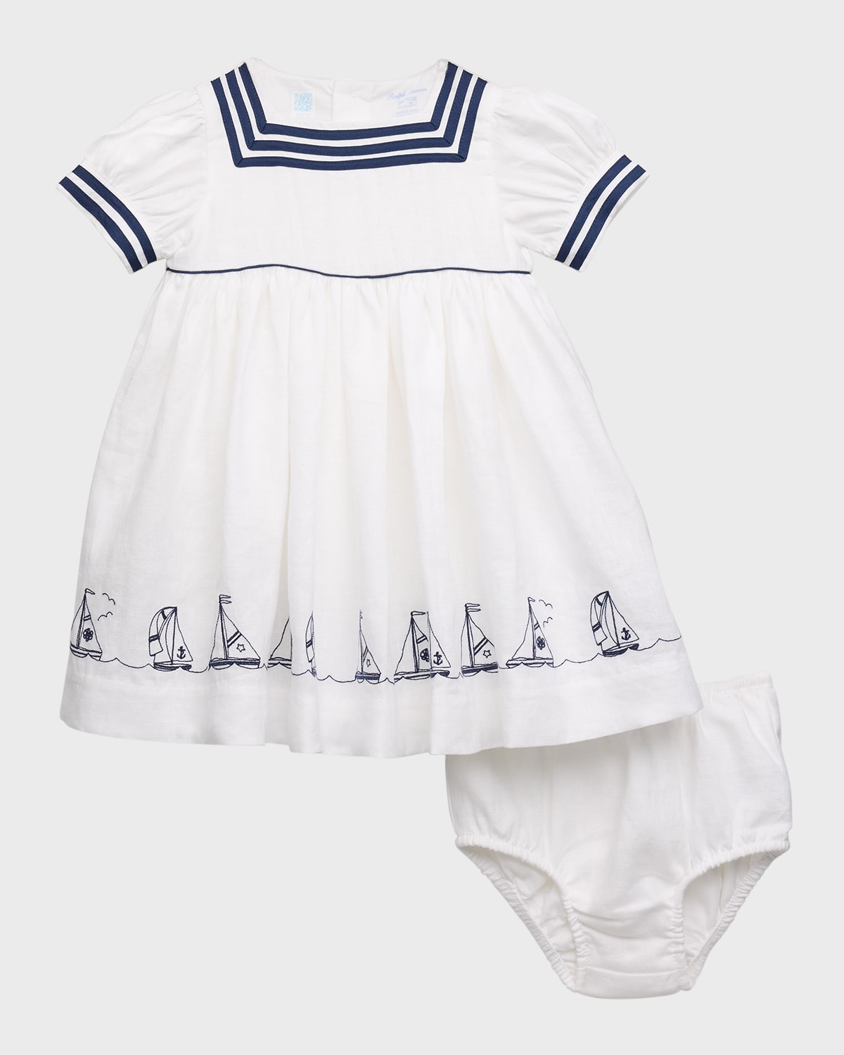 Ralph Lauren Childrenswear Girl's Sailor Inspired Linen Dress W/ Bloomers, Size 9M-24M