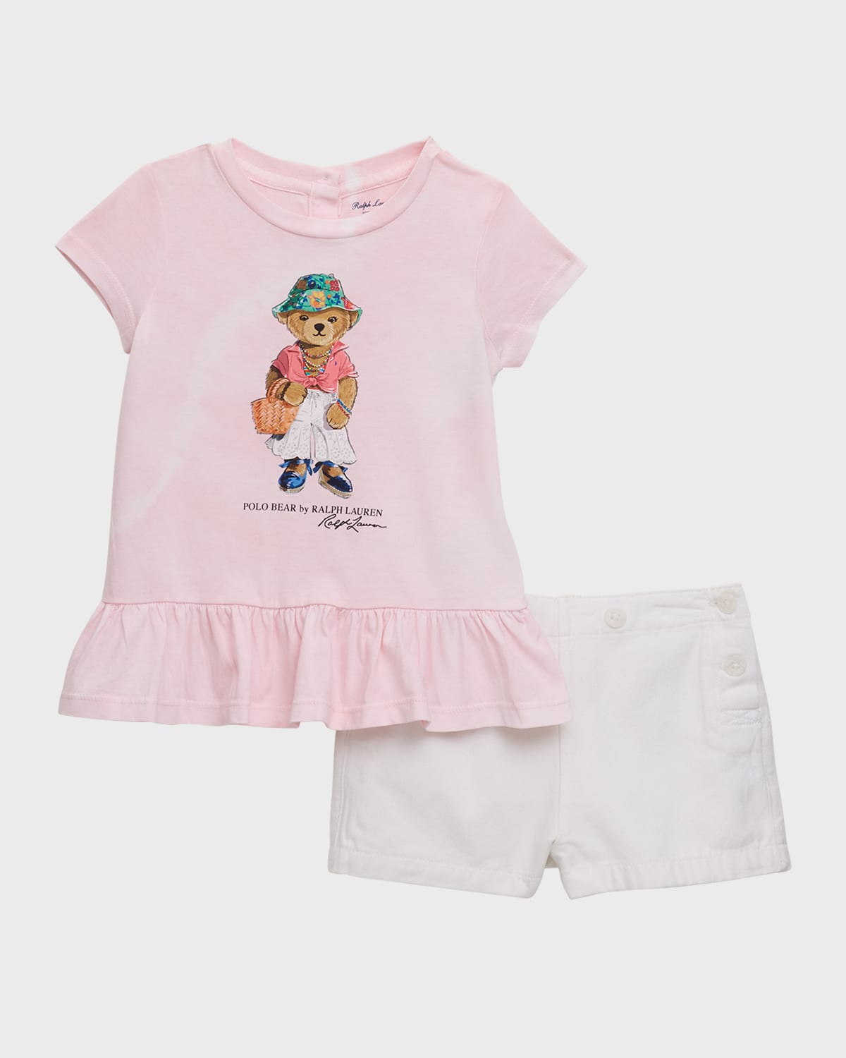 Ralph Lauren Childrenswear Girl's Polo Bear Tie Dye T-Shirt & Shorts Set, Size 3M-24M