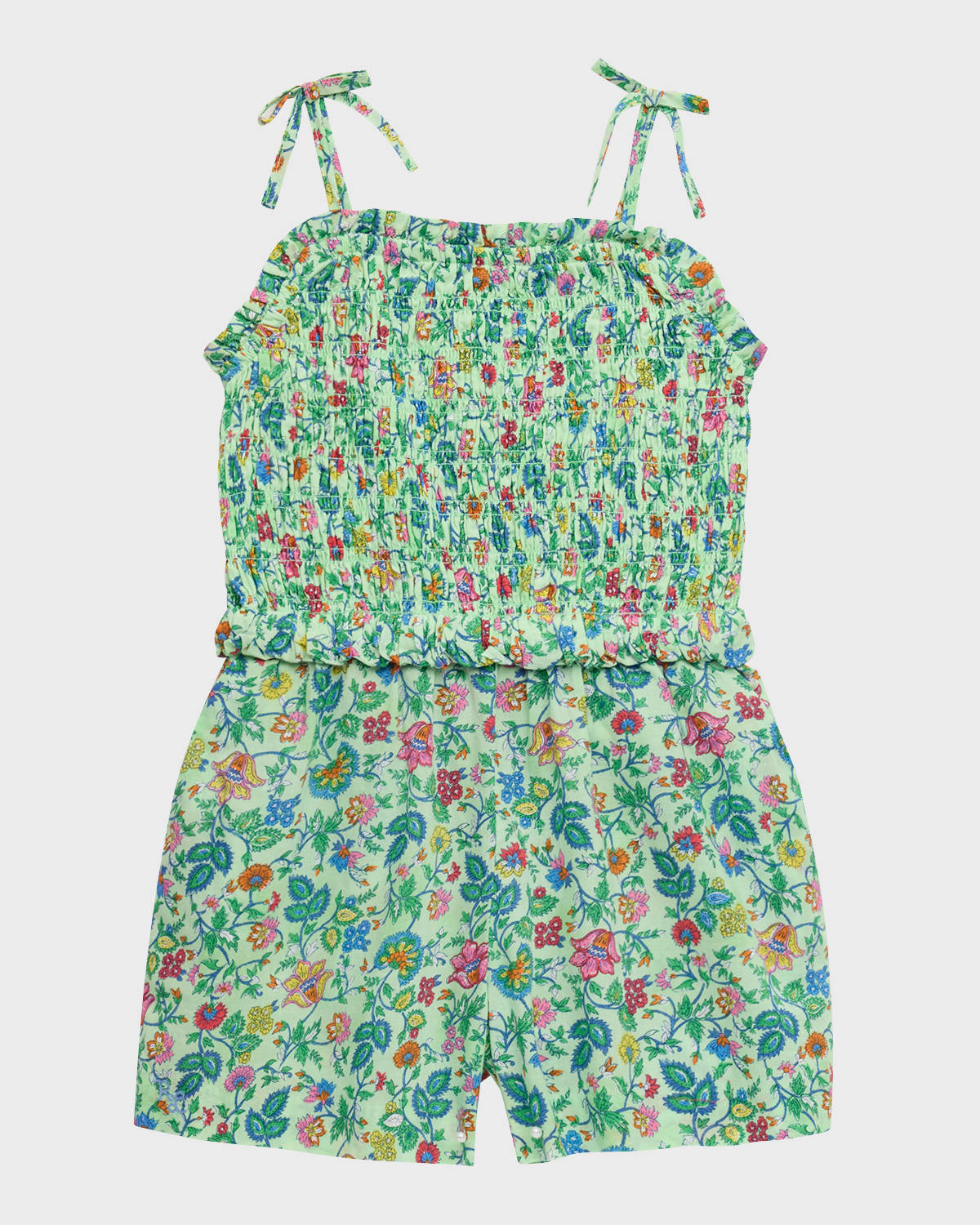 Ralph Lauren Childrenswear Girl's Floral-Print Smocked Romper, Size 2-6X