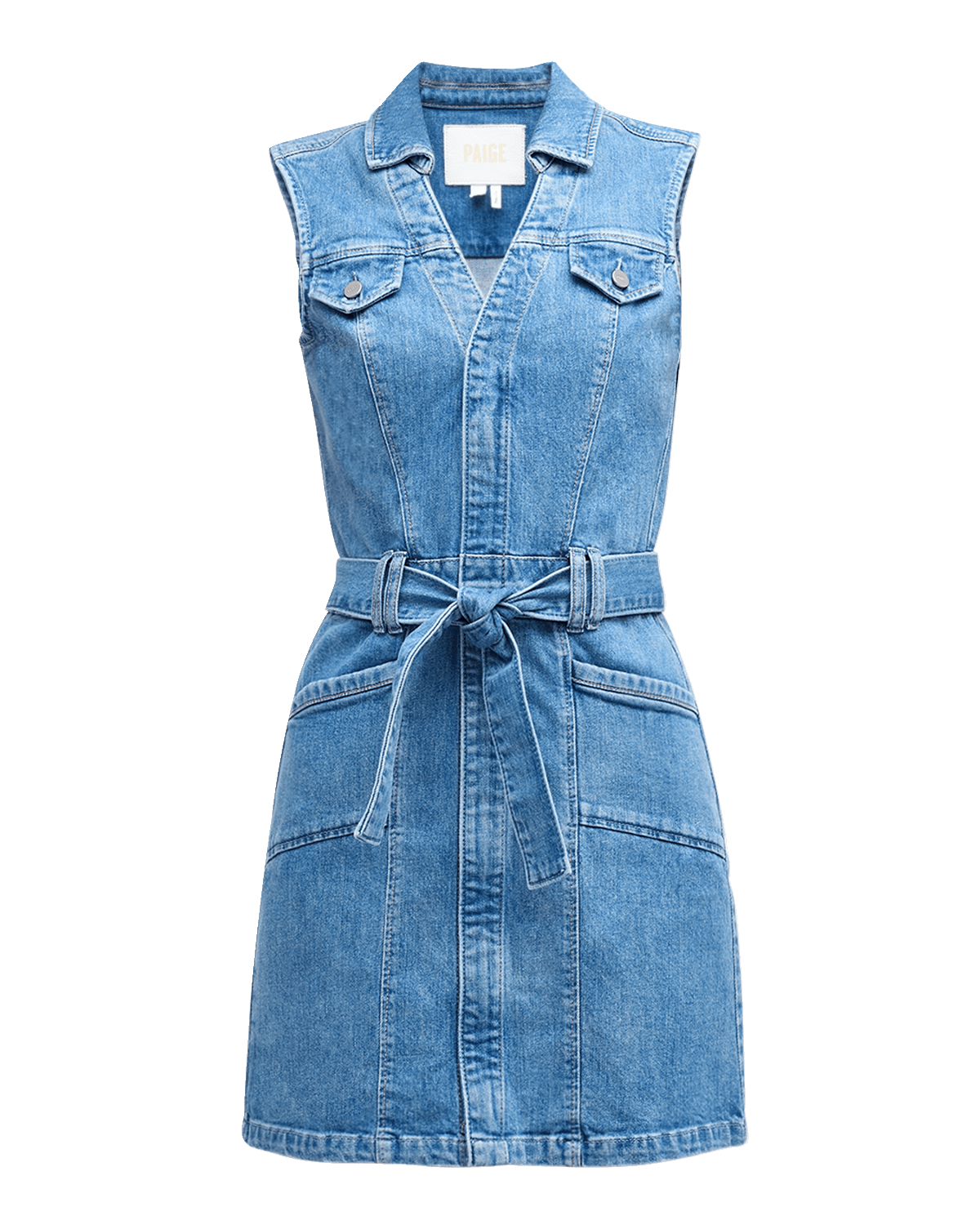 PAIGE Kelsee Belted Denim Mini Dress