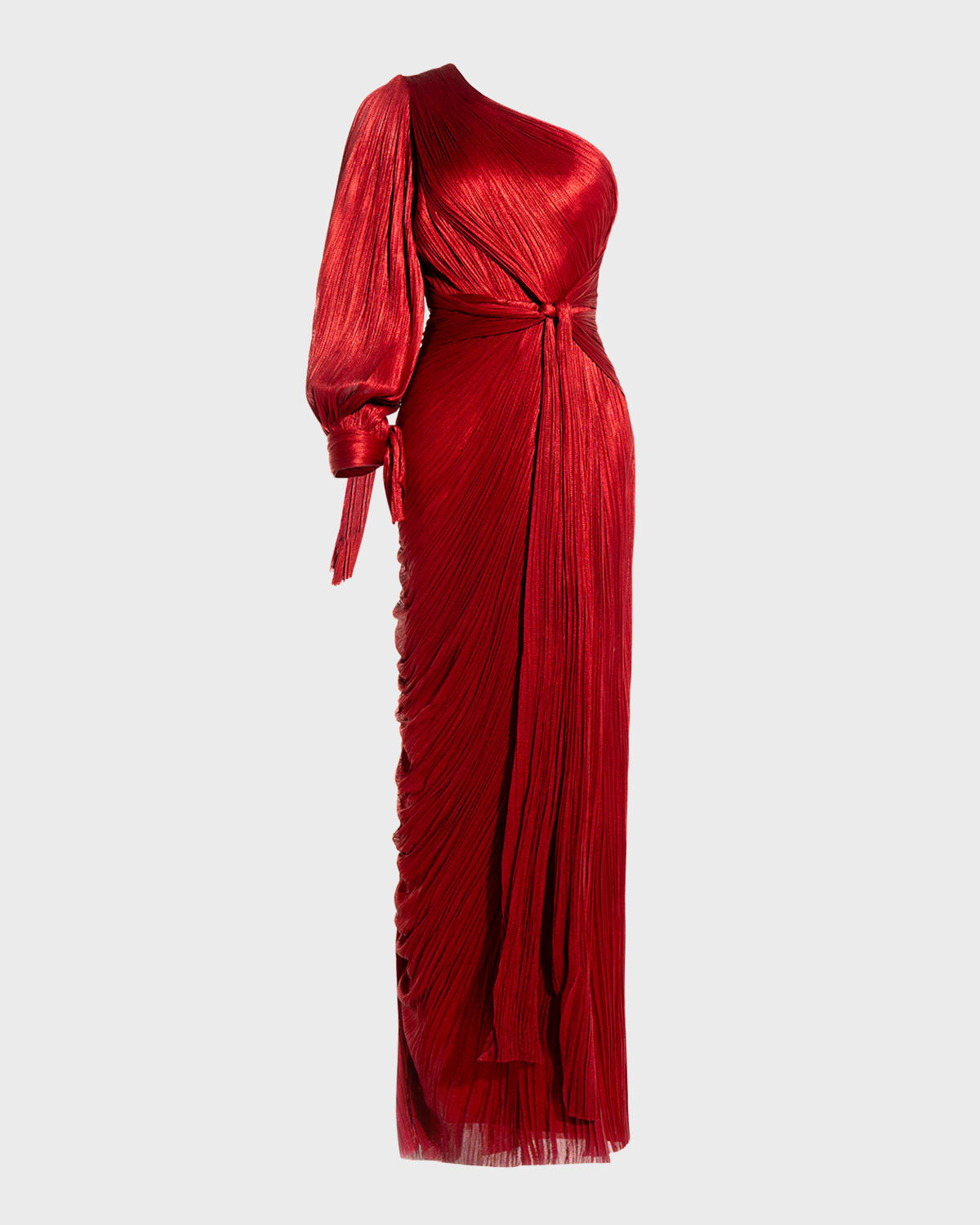 Maria Lucia Hohan Palmer Metallic Plisse One-Shoulder Wrap Gown