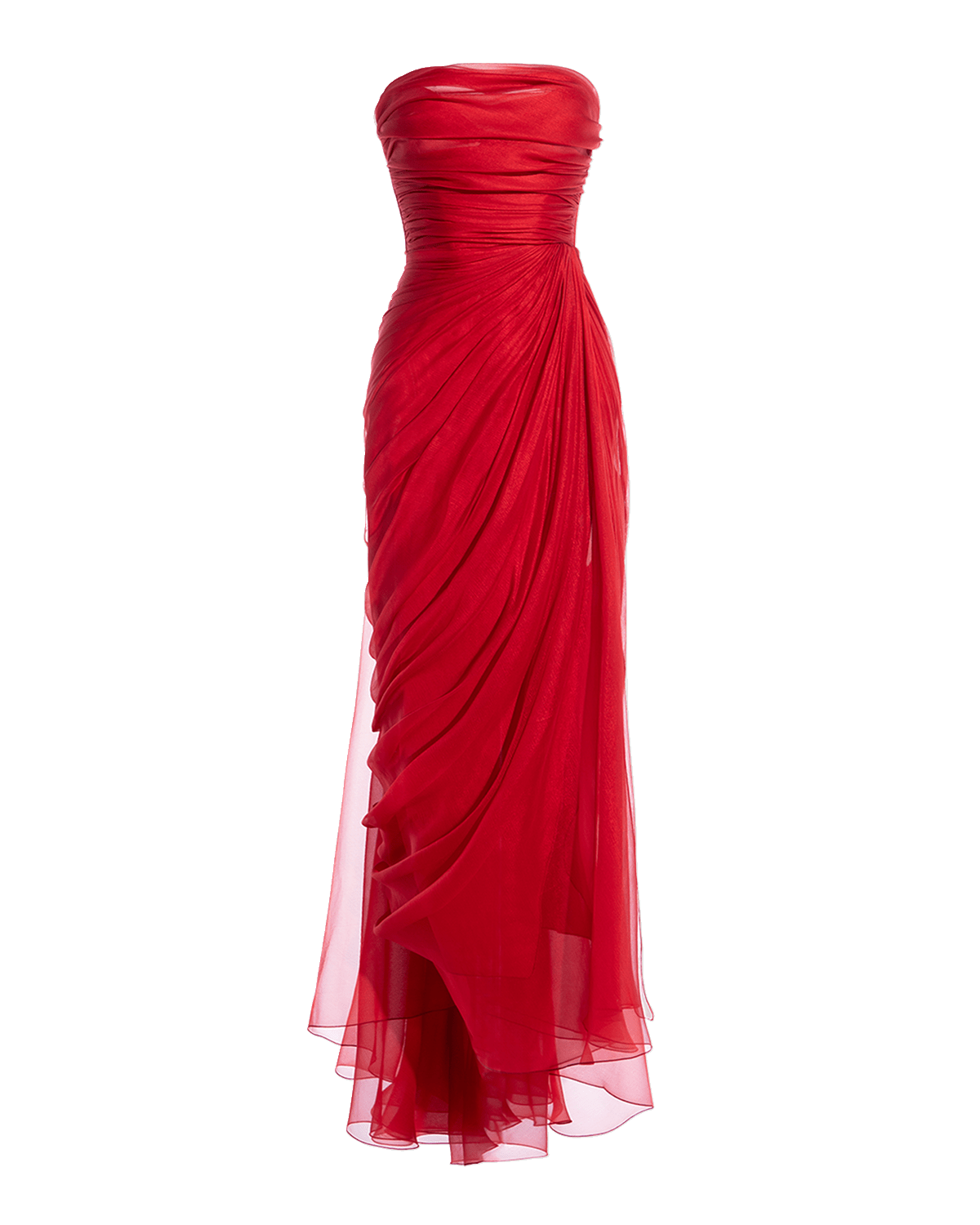 Maria Lucia Hohan Bryony Strapless Draped Silk Chiffon Slit-Hem Midi Dress