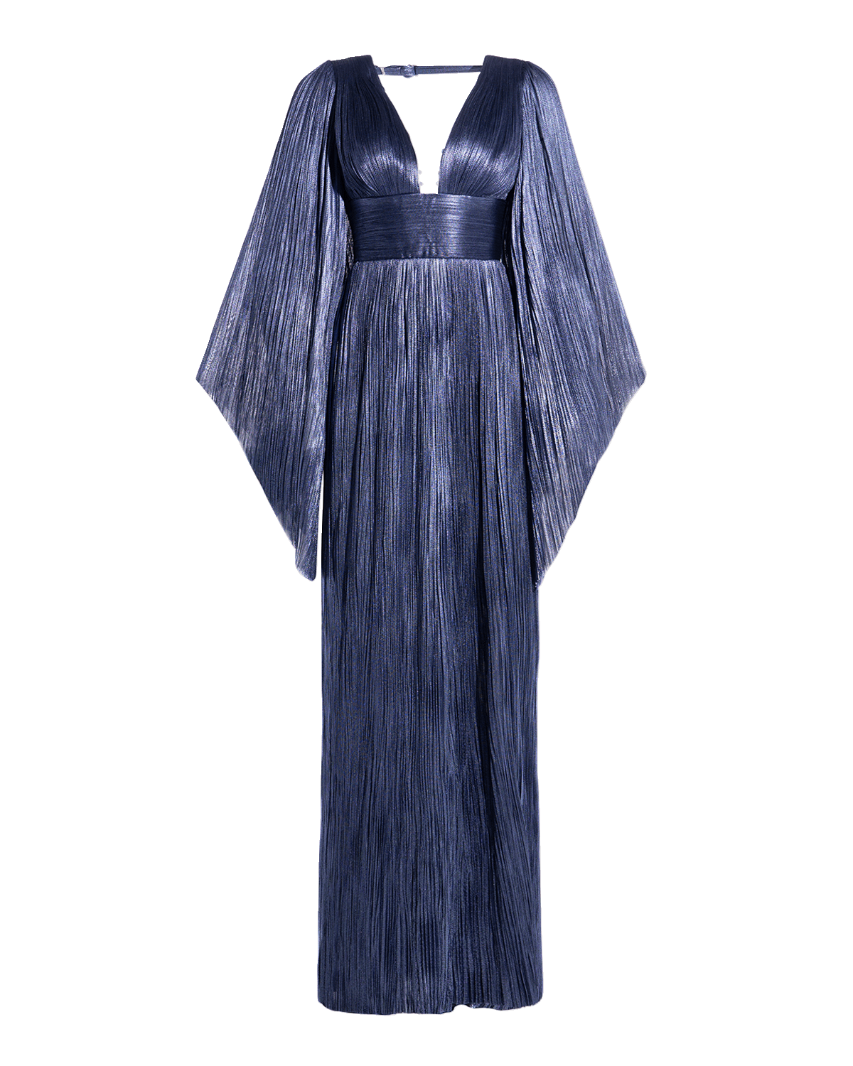 Maria Lucia Hohan Harlow Plunging Long-Sleeve Laced Backless Metallic Plisse Gown