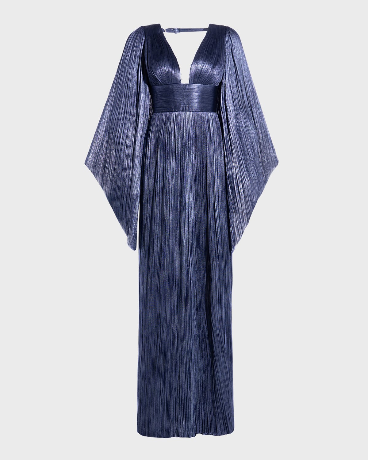 Maria Lucia Hohan Harlow Plunging Long-Sleeve Laced Backless Metallic Plisse Gown