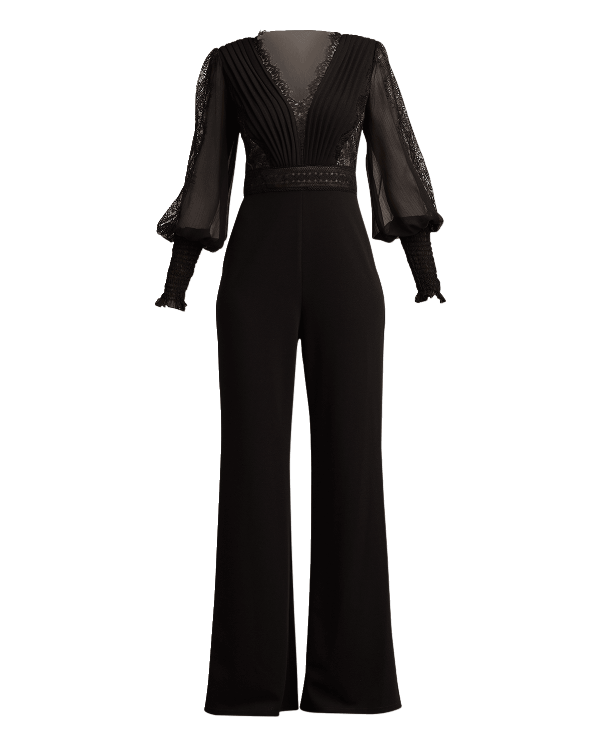 Tadashi Shoji Pleated Lace-Inset Crepe Jumpsuit