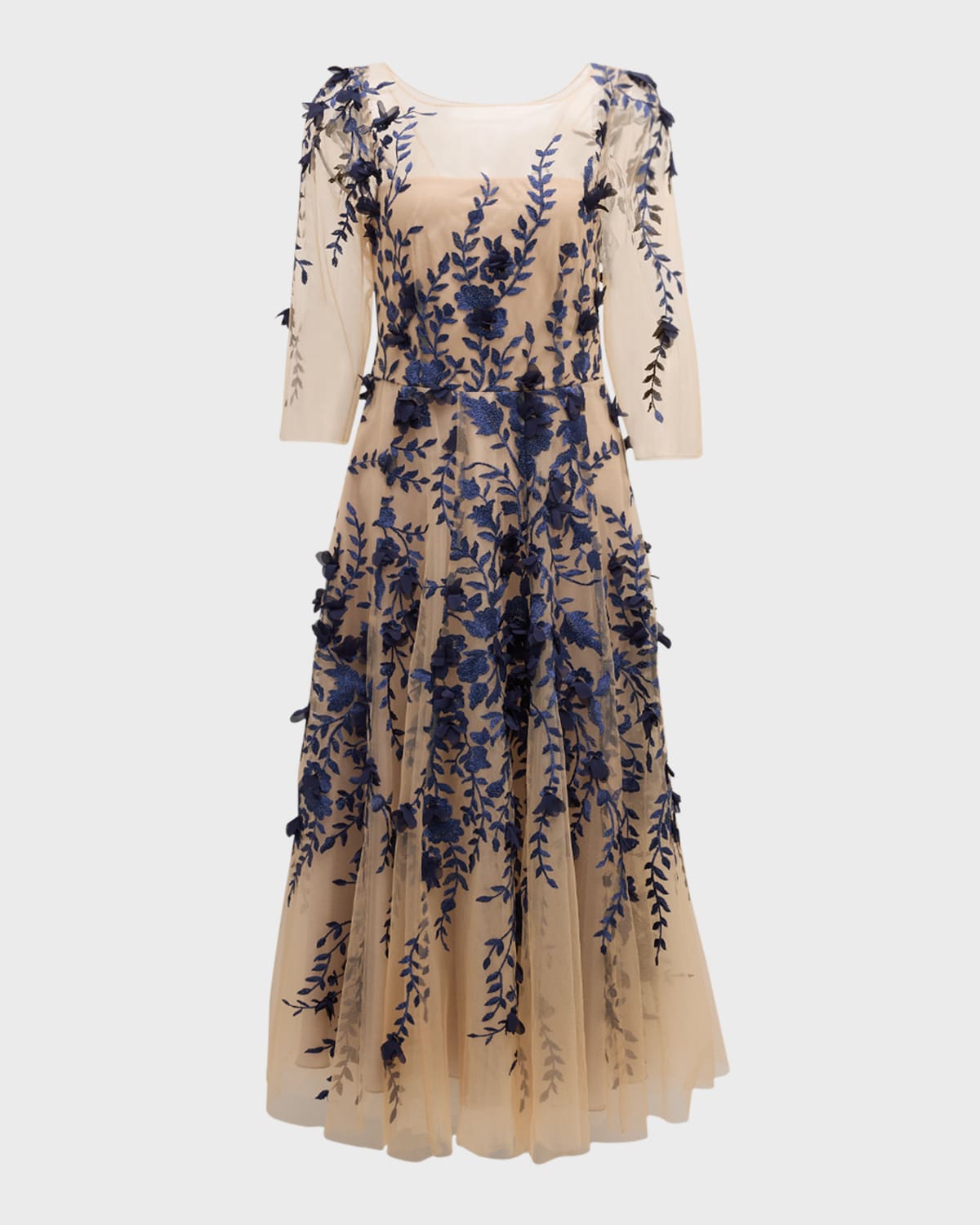 Maison Common Floral Embroidered Tulle Fit-Flare Midi Dress