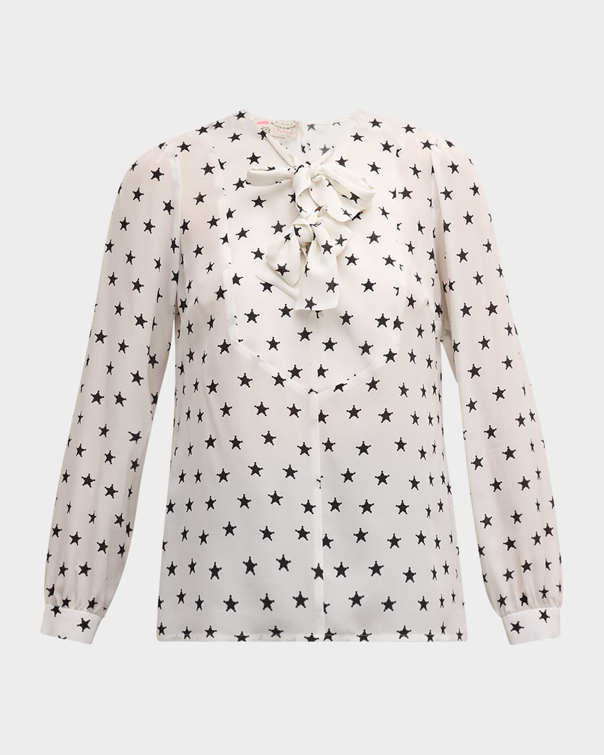 Maison Common Neck-Tie Sheriff Badge Print Silk Blouse