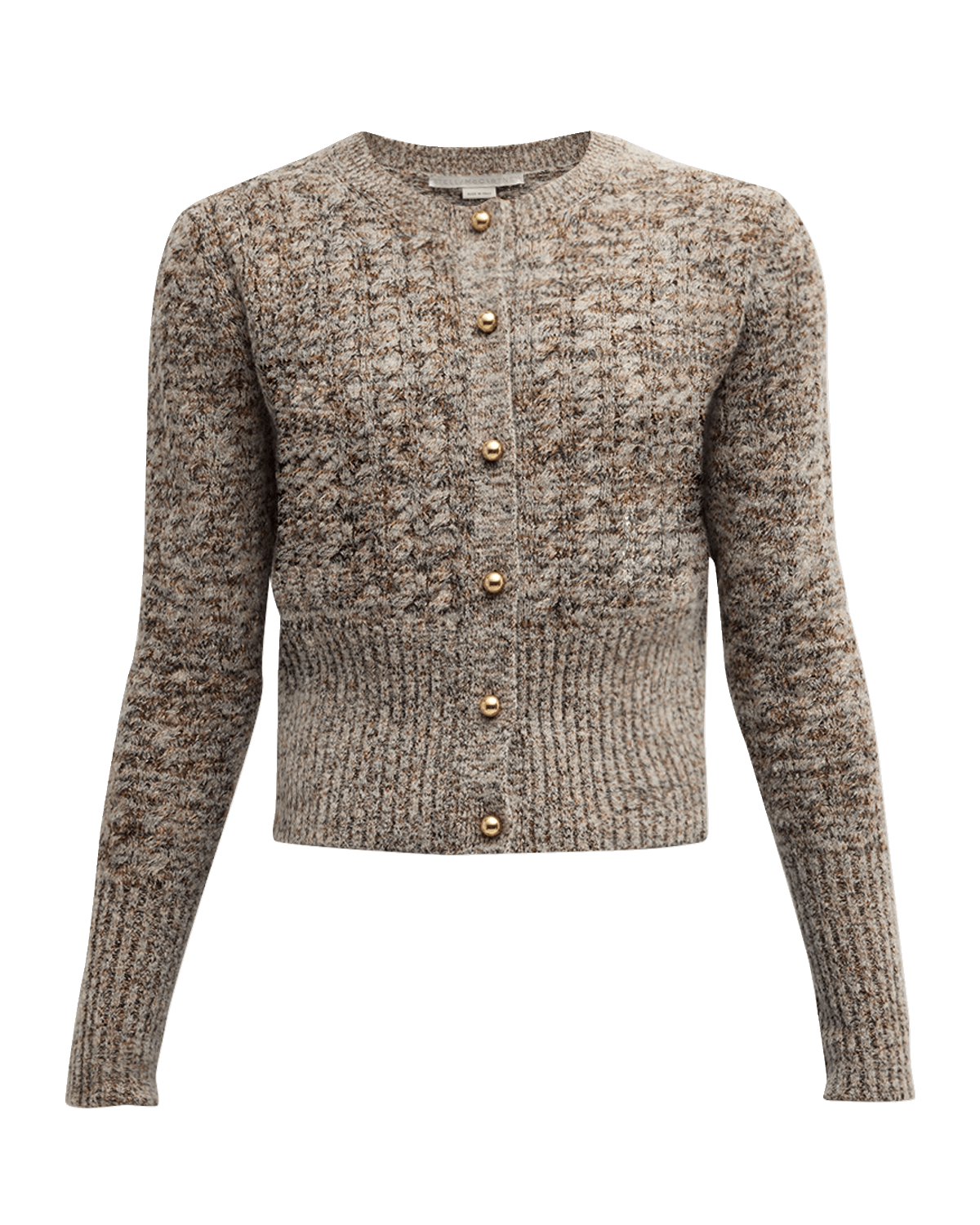 Stella McCartney Marble-Button Crewneck Cable-Knit Cardigan