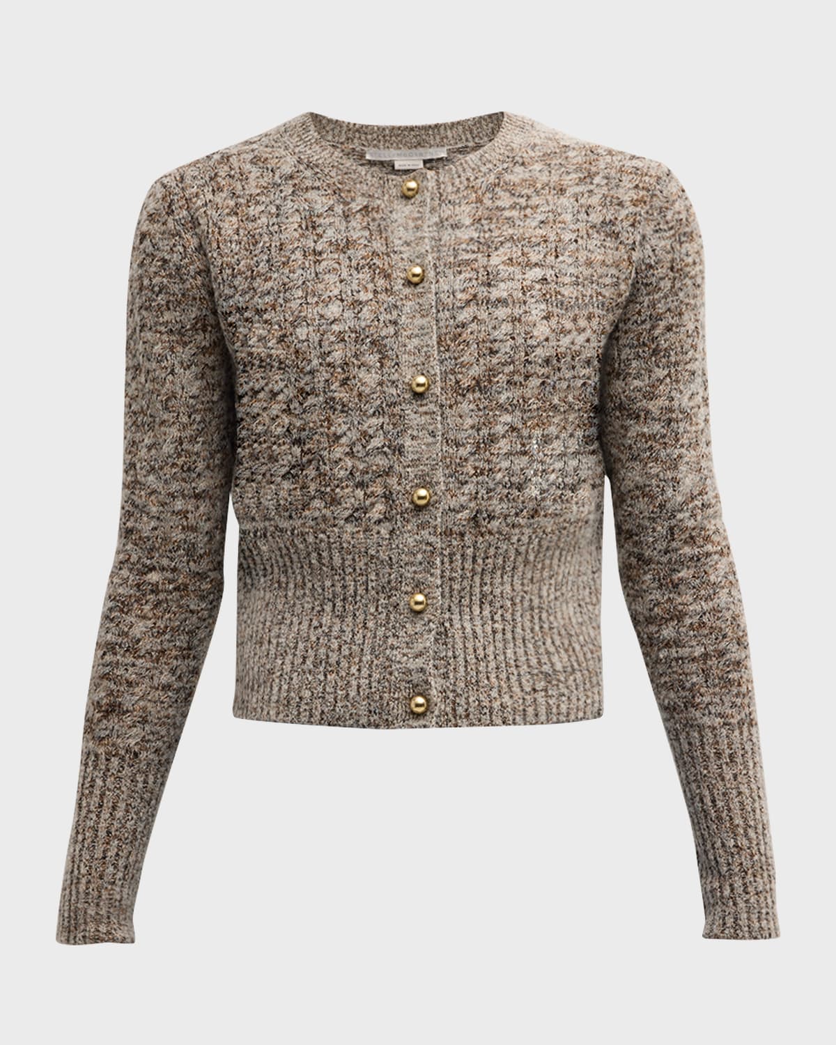 Stella McCartney Marble-Button Crewneck Cable-Knit Cardigan