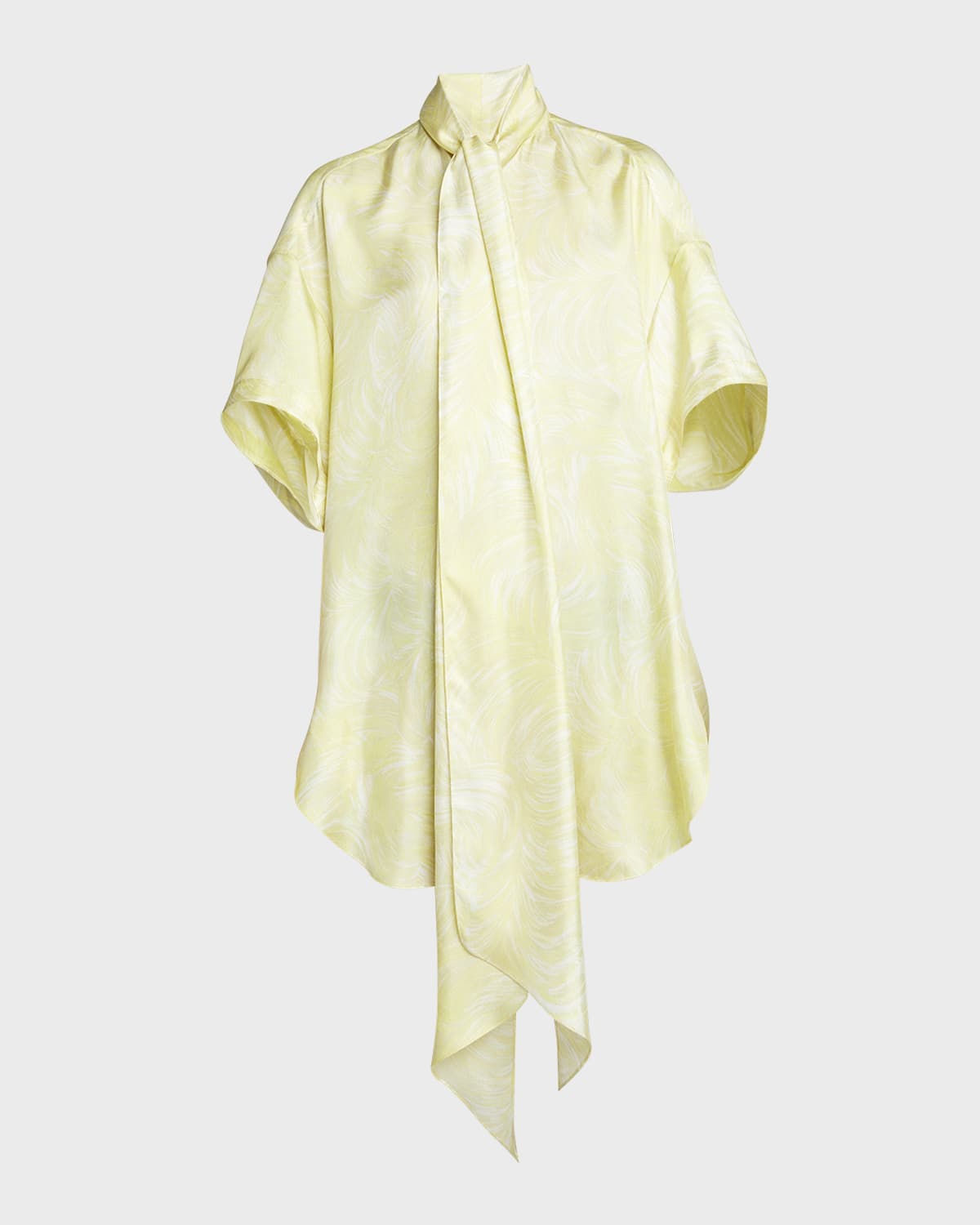 Stella McCartney Feather Print Scarf-Neck Short Silk Tunic Dress