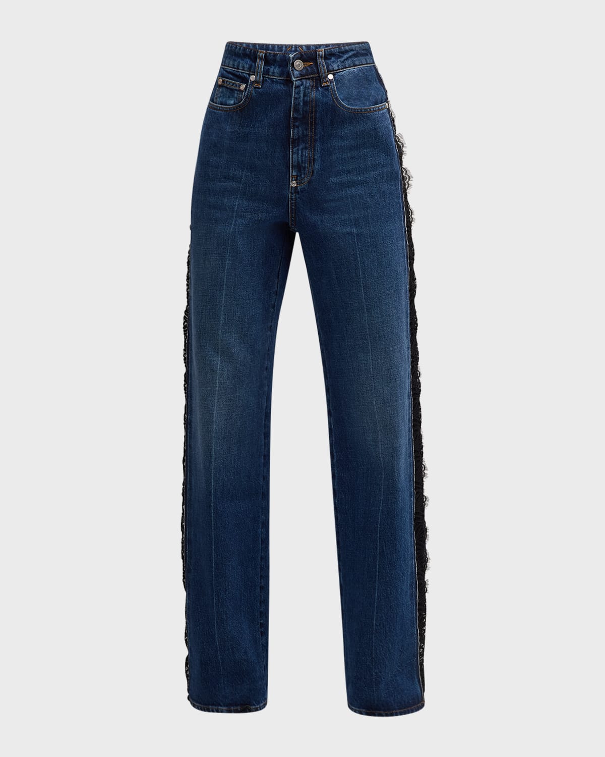 Stella McCartney Mid-Rise Lace-Inset Vintage Wash Straight-Leg Jeans