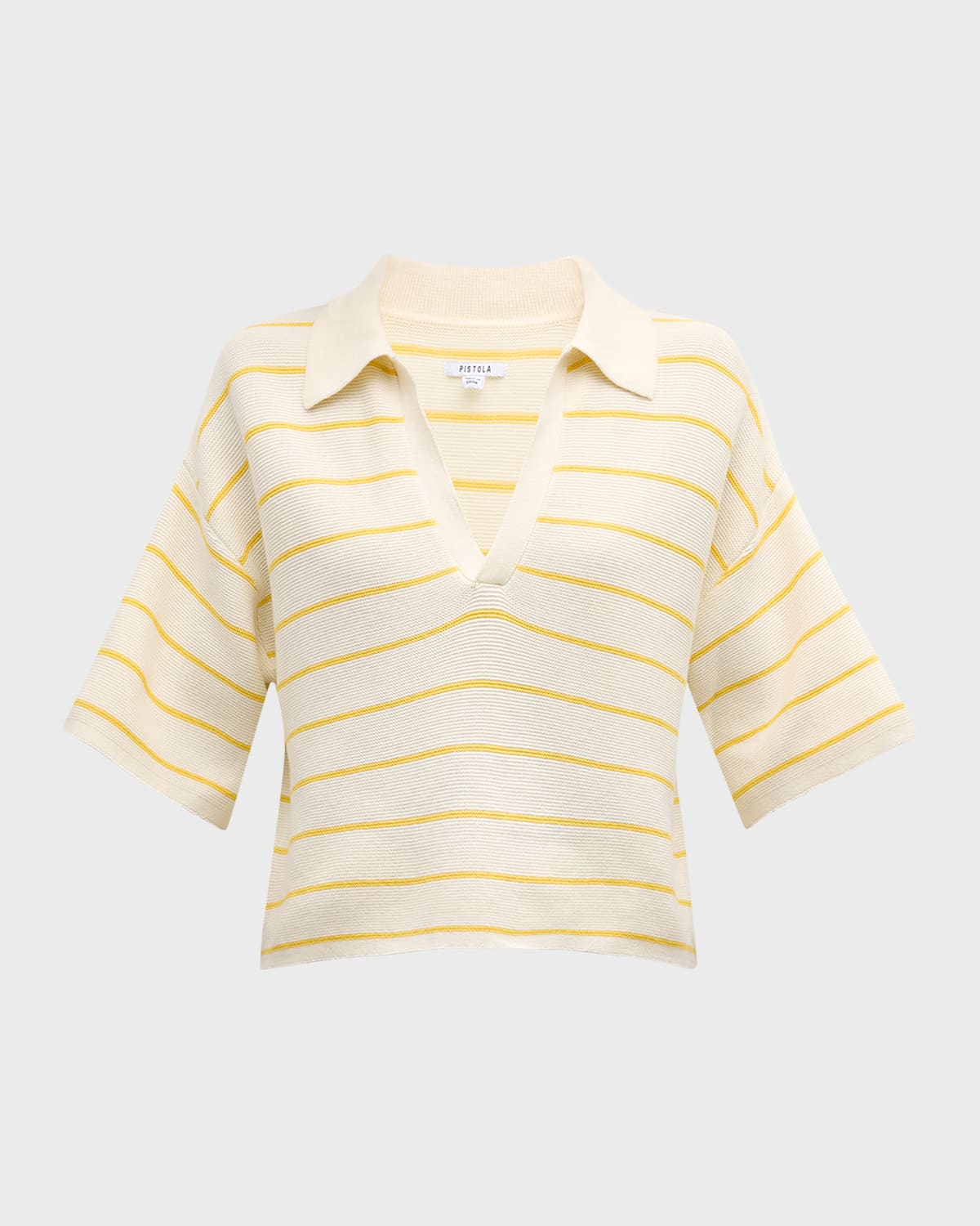 PISTOLA Marlow Stripe Short-Sleeve Polo Sweater