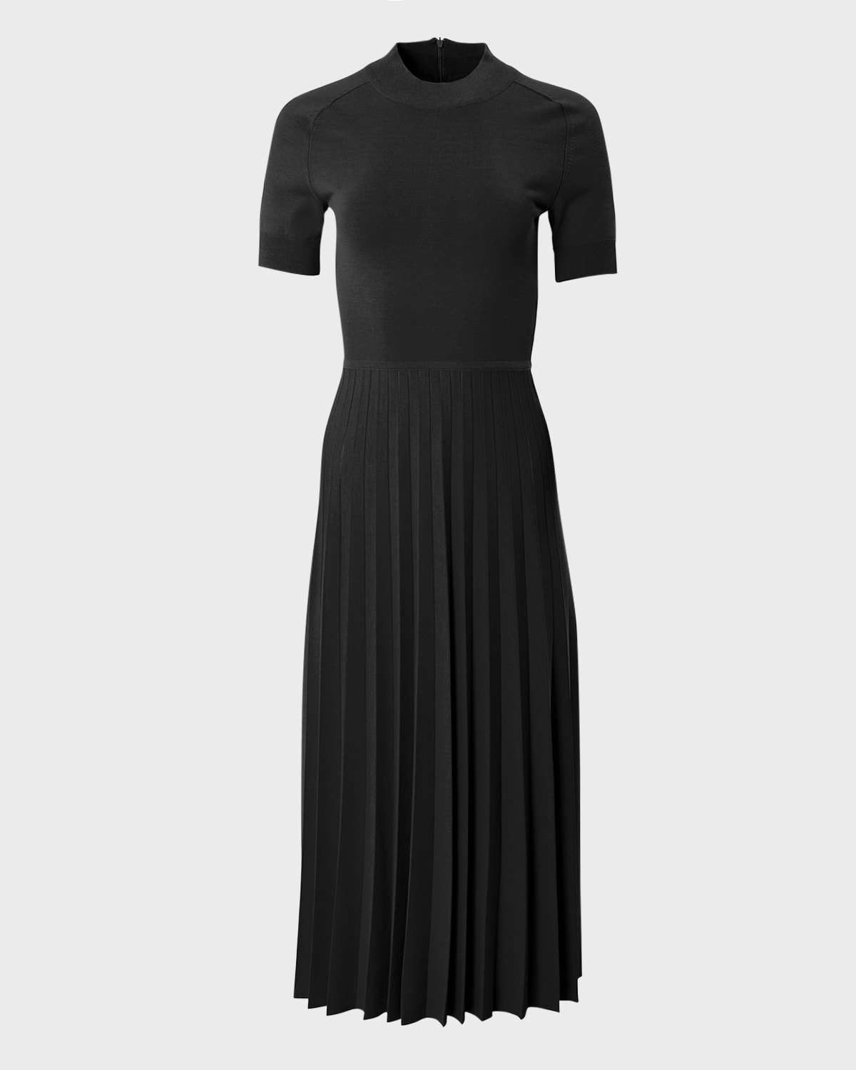 Carolina Herrera Mock Neck Pleated Knit Midi Dress