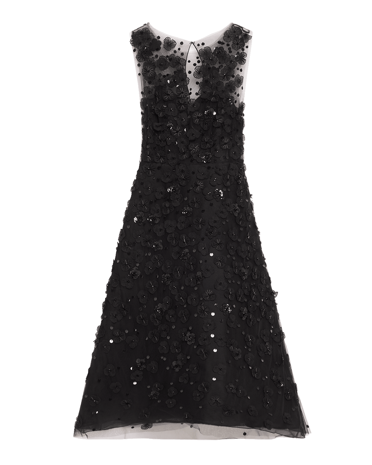 Carolina Herrera Floral Applique Sequined Beaded Midi Dress
