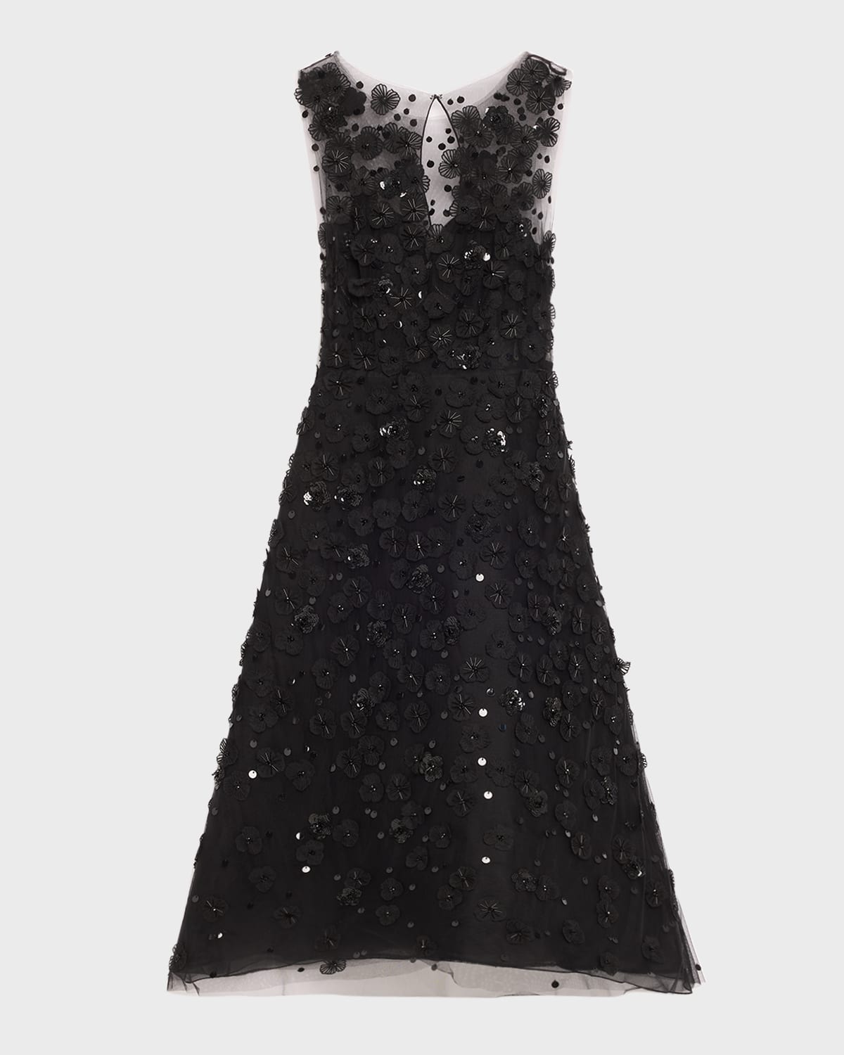 Carolina Herrera Floral Applique Sequined Beaded Midi Dress