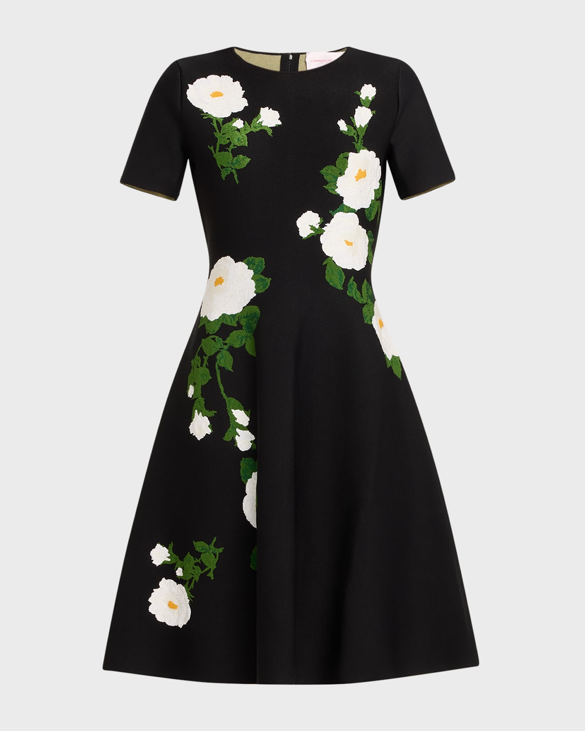 Carolina Herrera Floral Intarsia Jacquard Midi Flare Dress