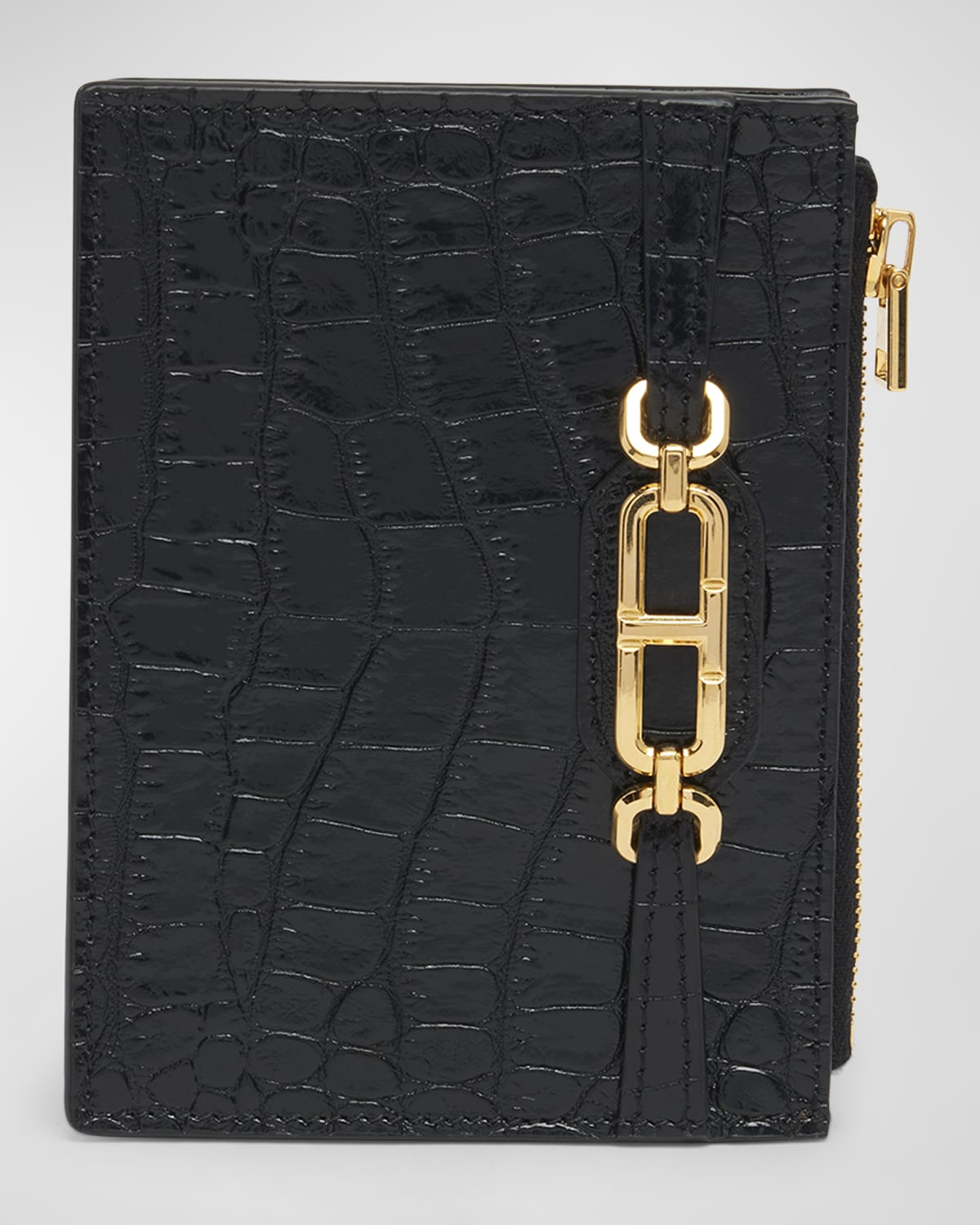 TOM FORD Whitney Zip Card Holder in Shiny Croc-Embossed Leather