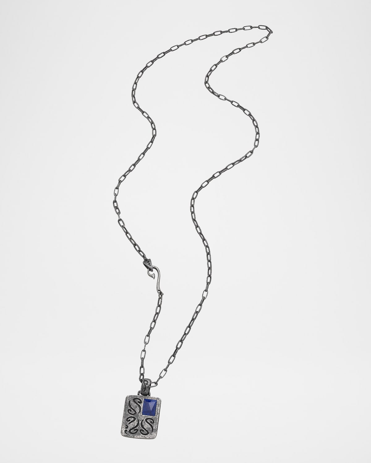 Marco Dal Maso Men 's Ara Engraved Rectangle Lapis Pendant Necklace