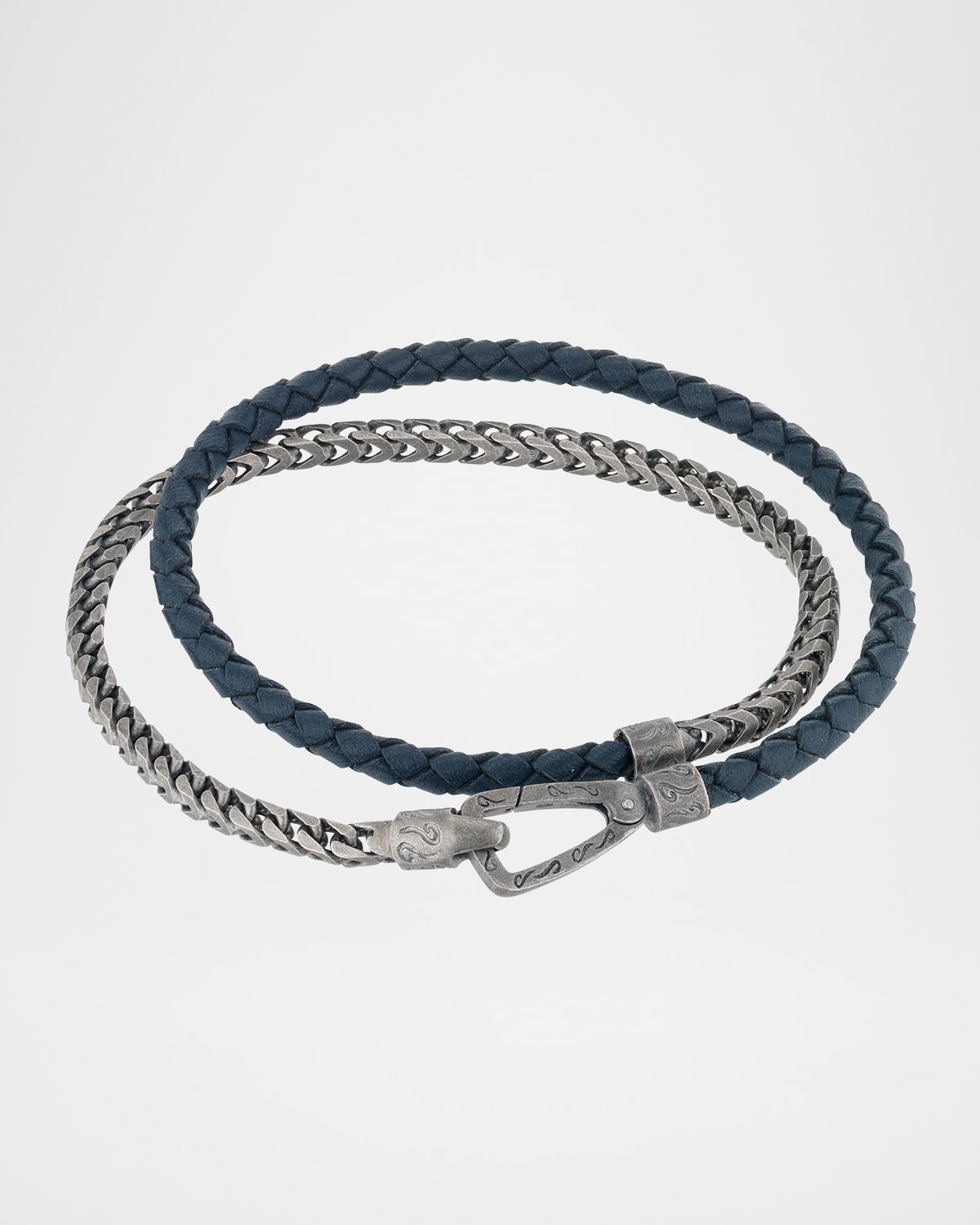 Marco Dal Maso Men 's Lash Double Wrap Leather Franco Chain Combo Bracelet with Push Clasp