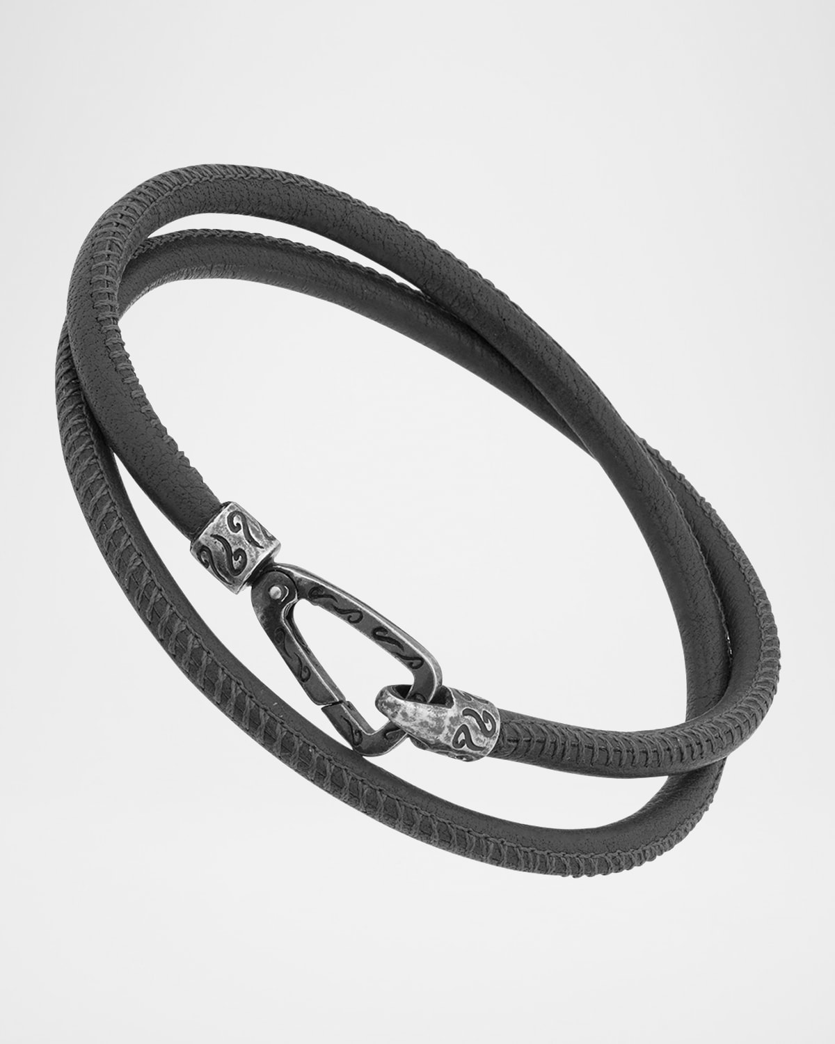 Marco Dal Maso Men 's Lash Double Wrap Smooth Leather Bracelet, Silver