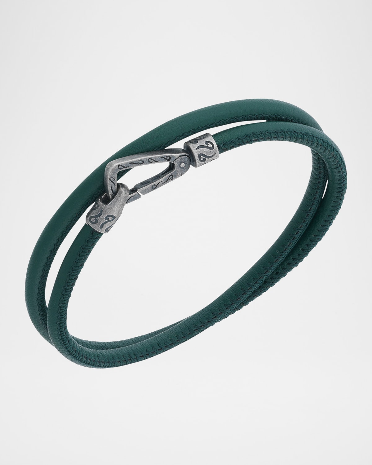 Marco Dal Maso Men 's Lash Double Wrap Smooth Leather Bracelet, Silver