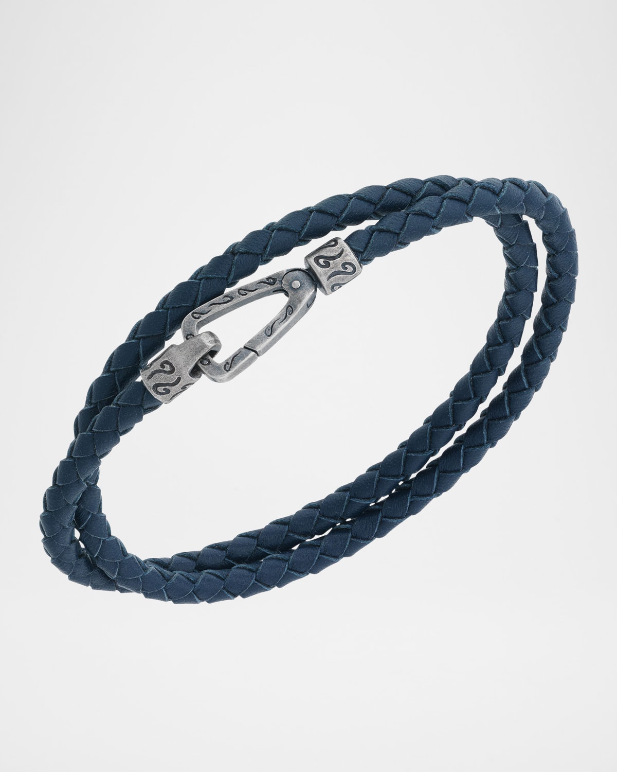 Marco Dal Maso Men 's Double Wrap Oxidized Silver and Woven Leather Bracelet