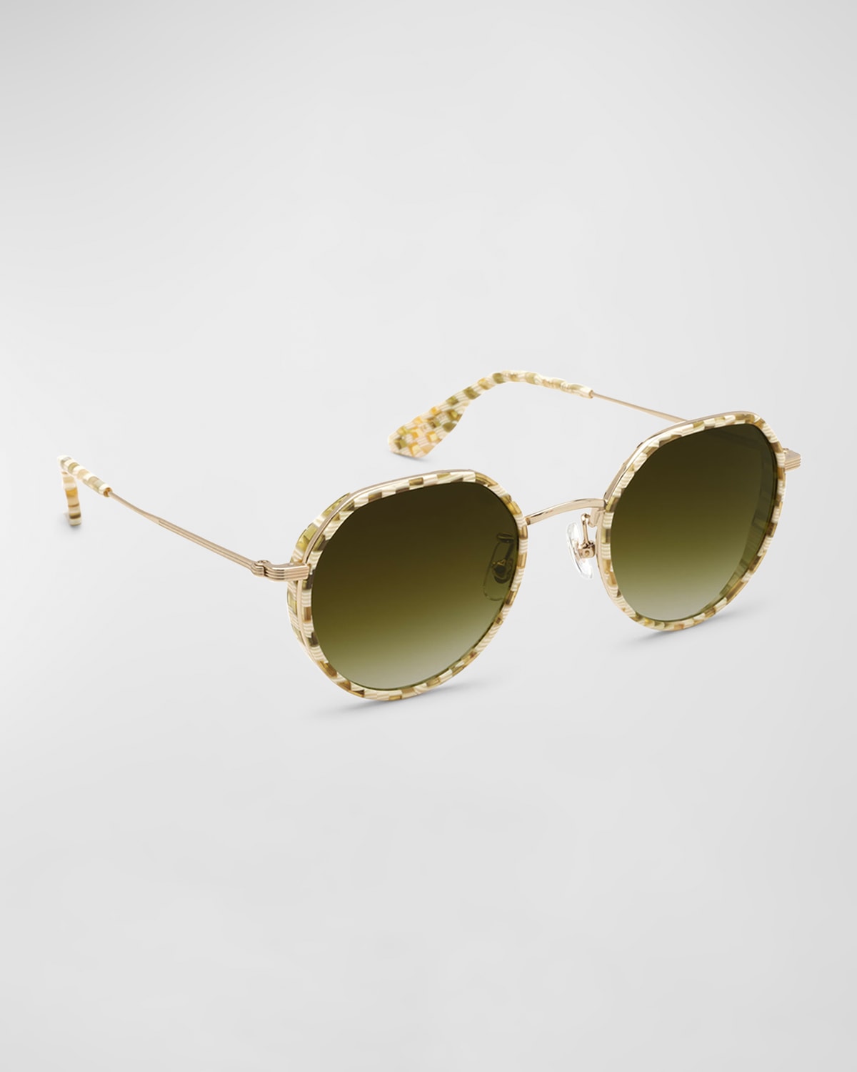 KREWE Calliope Checkered Mixed-Media Round Sunglasses