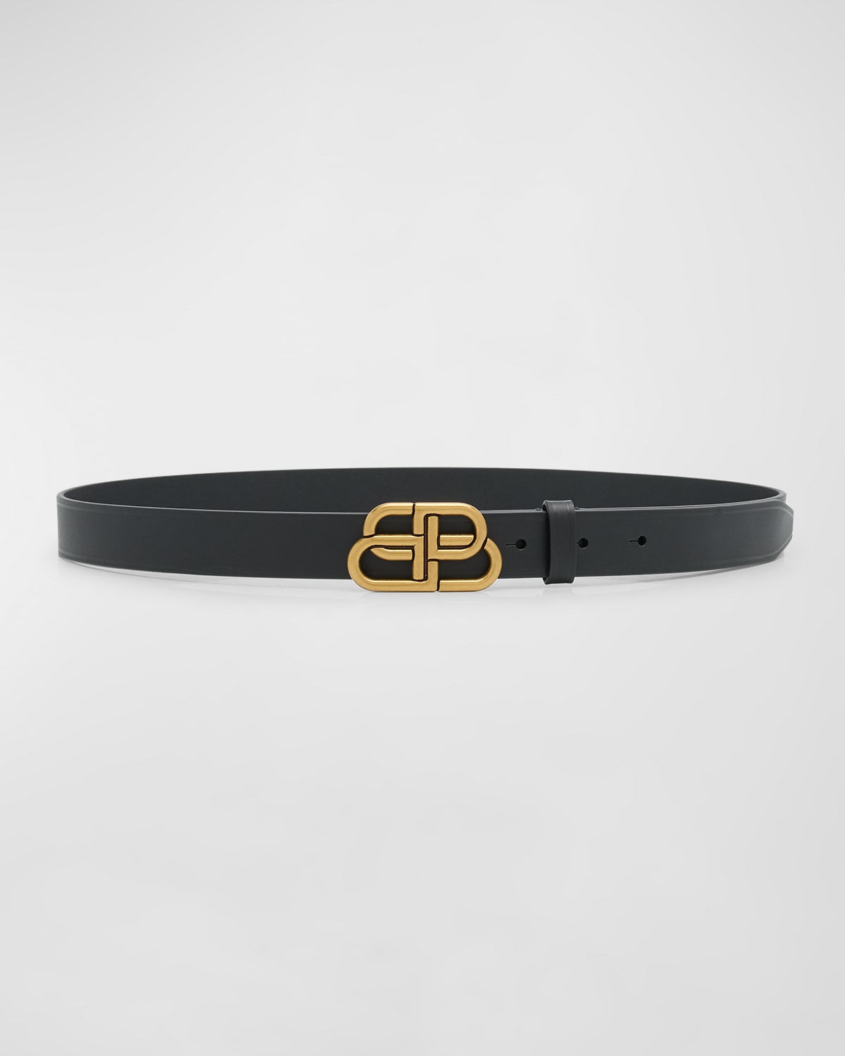 Balenciaga Silver-tone Bb Thin Leather Belt In 1000 Black