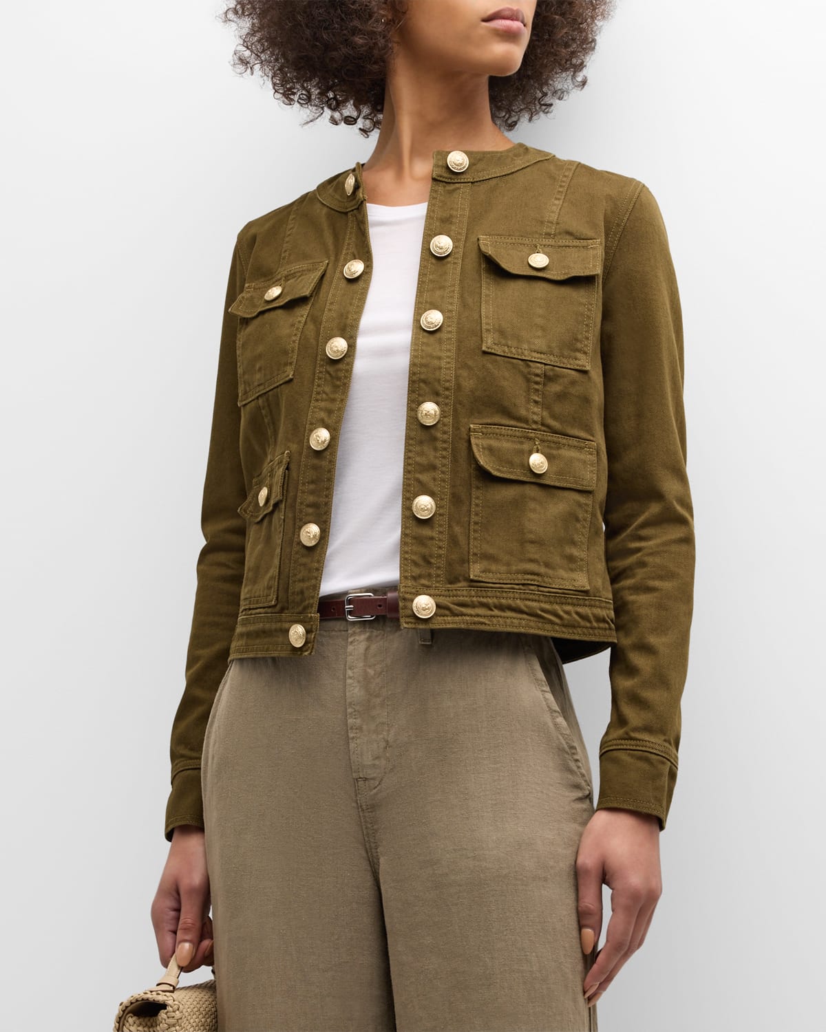 L'Agence Yari Collarless Denim Jacket