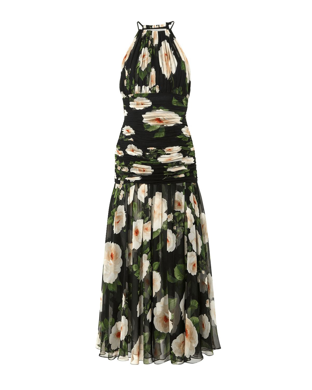 Carolina Herrera Floral Gathered Halter-Neck Midi Dress