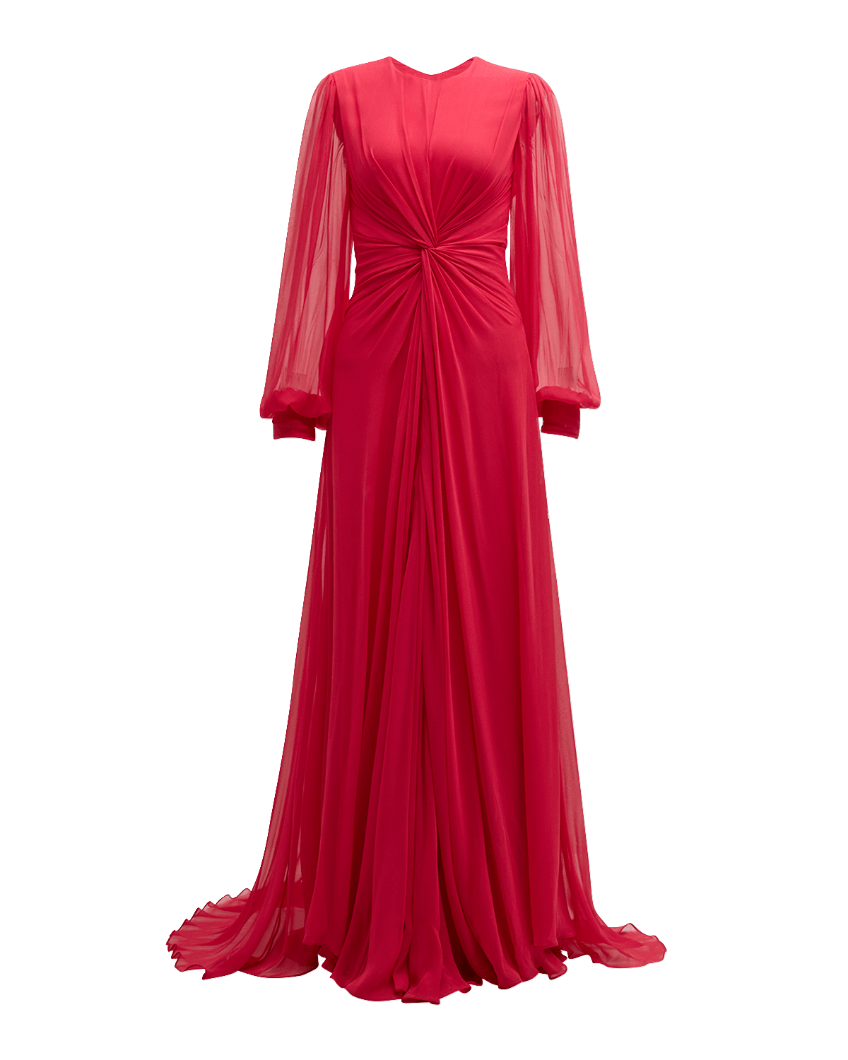 Monique Lhuillier Twisted Long-Sleeve Silk Gown