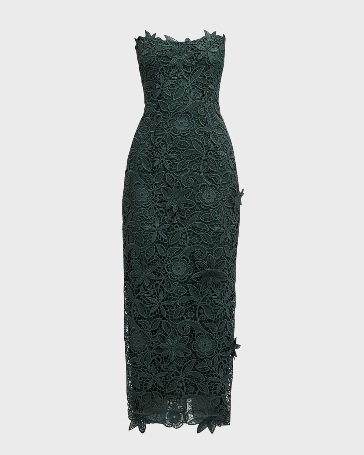 Monique Lhuillier Strapless Guipure Lace Sheath Gown