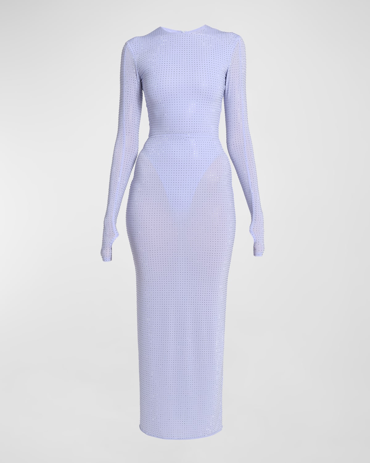 Alex Perry Crystal Embellished Jersey Long-Sleeve Midi Dress