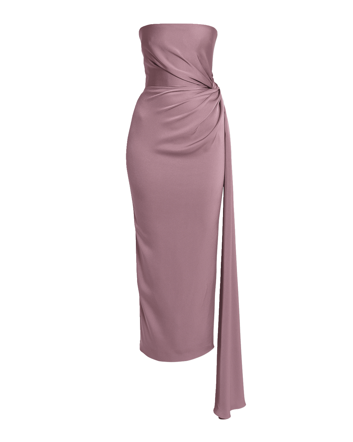 Alex Perry Strapless Satin Midi Dress with Draped Detail