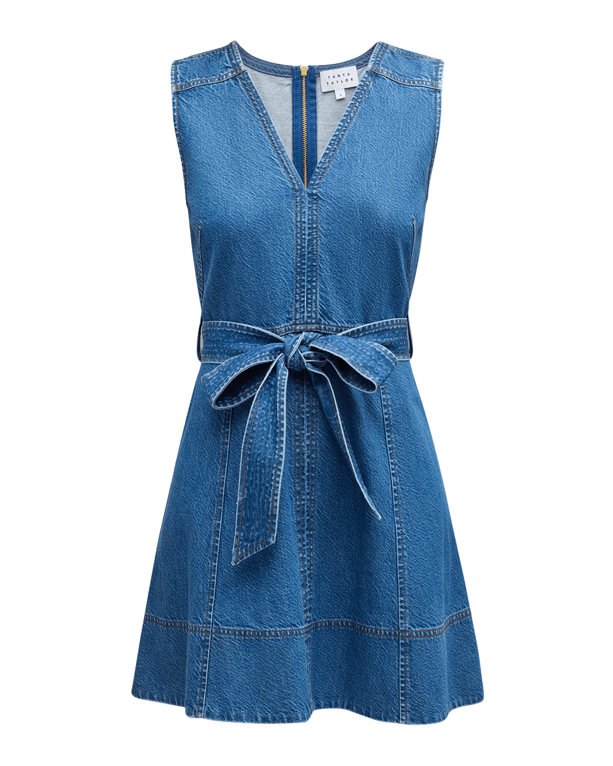 Tanya Taylor Reina Sleeveless Belted Denim Mini Dress