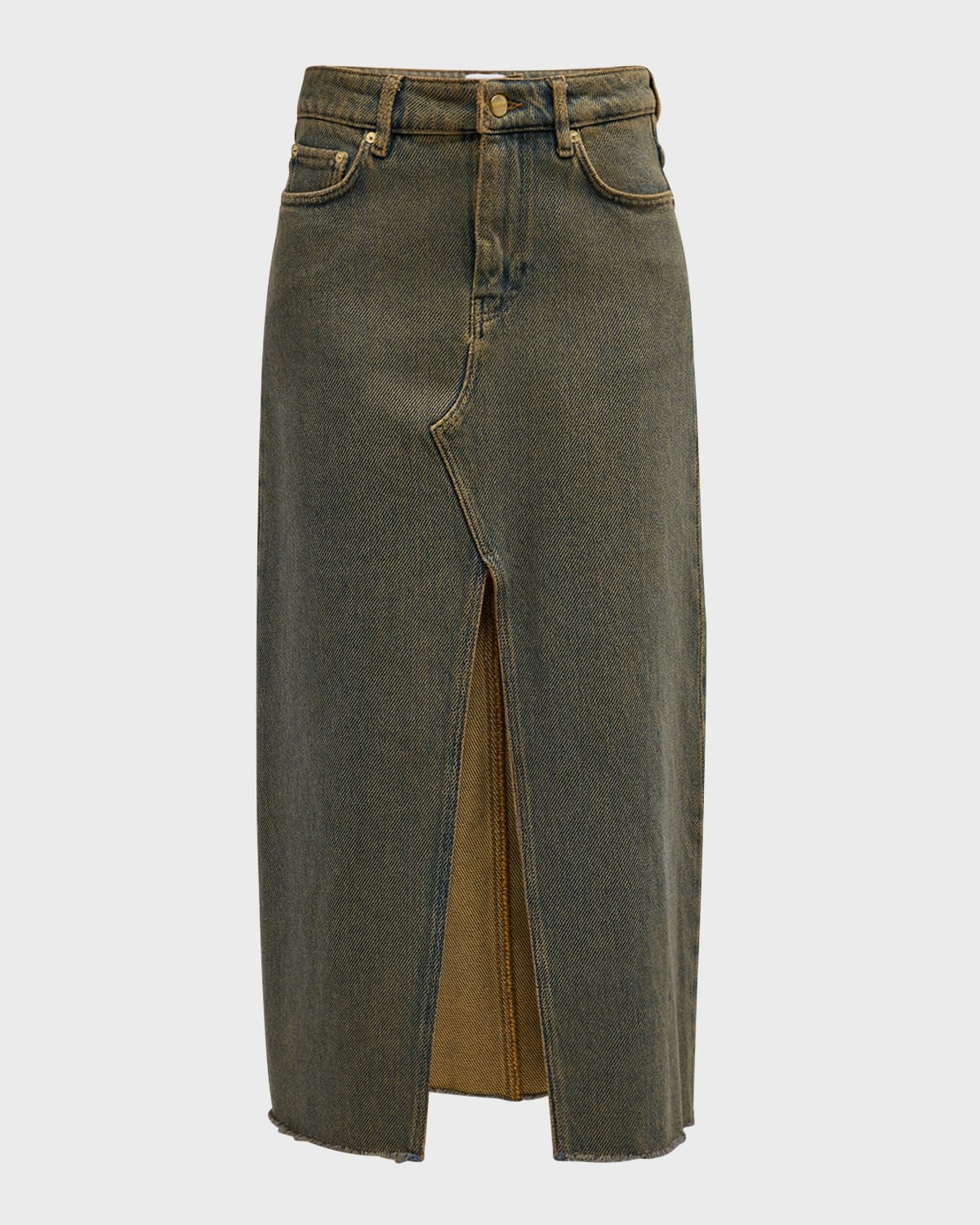 Ganni Over-Dyed Denim Maxi Skirt