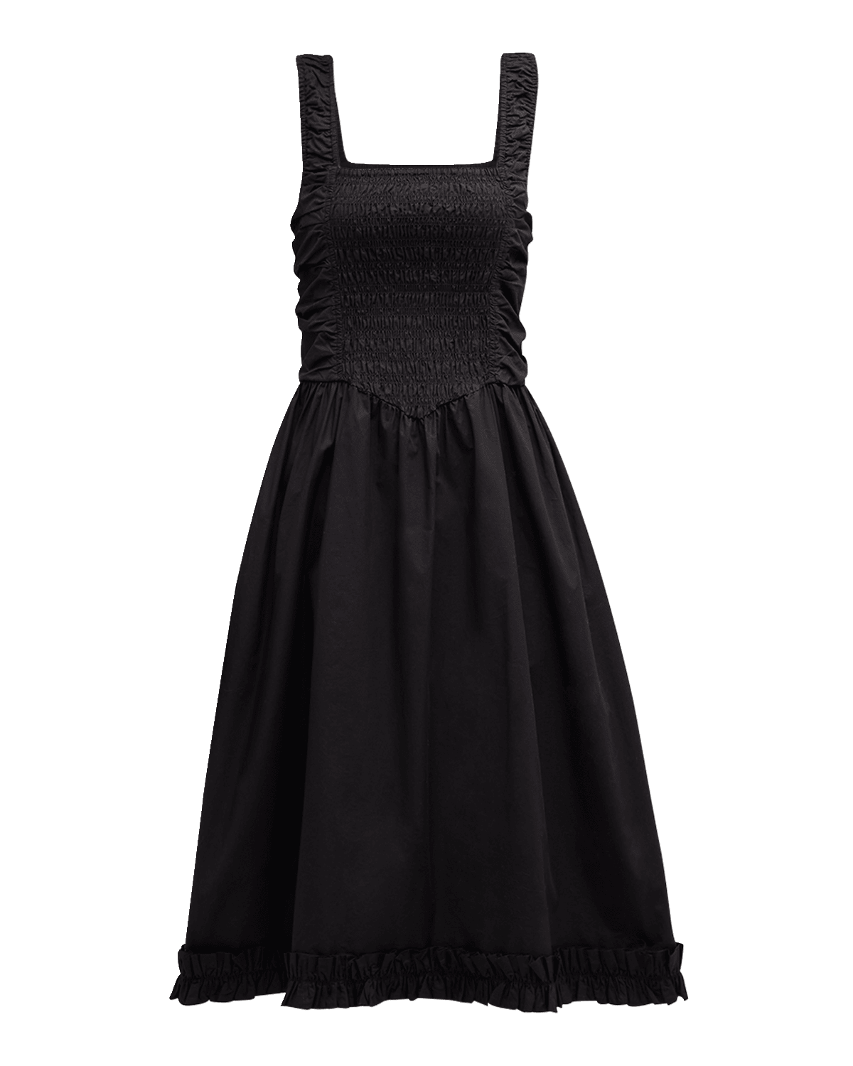 Ganni Smocked Cotton-Poplin Midi Dress