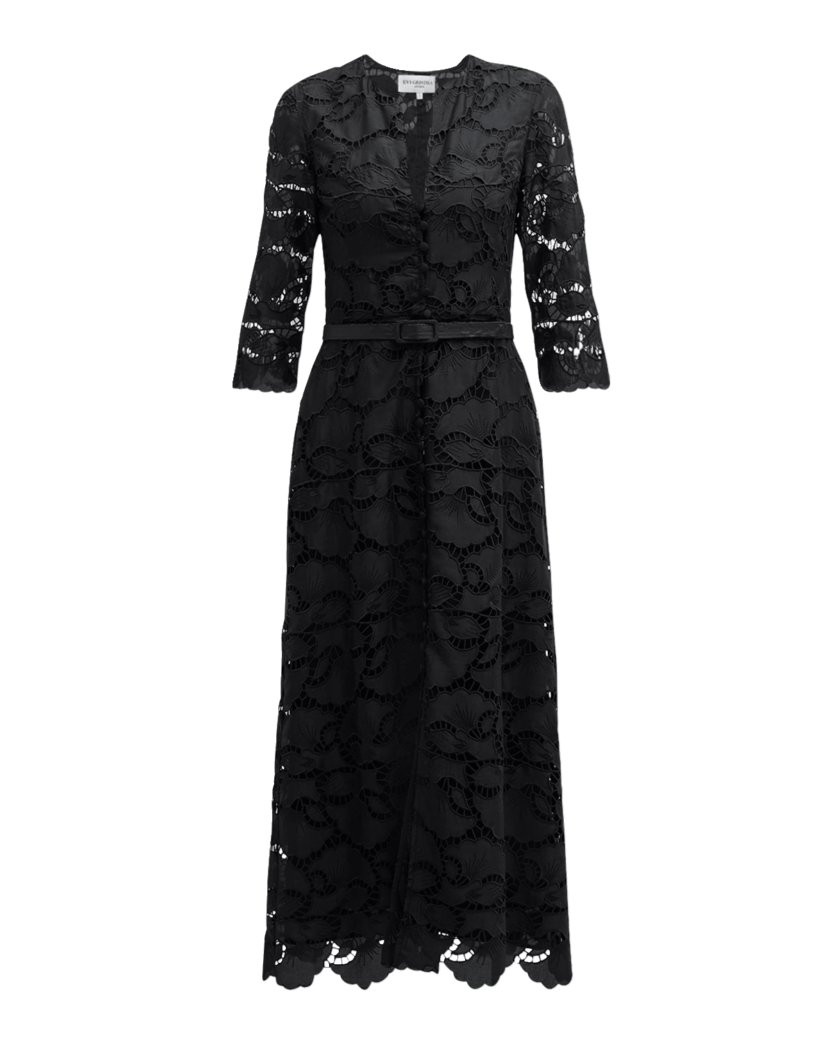 Evi Grintela Elizabeth Belted Floral Lace Midi Dress