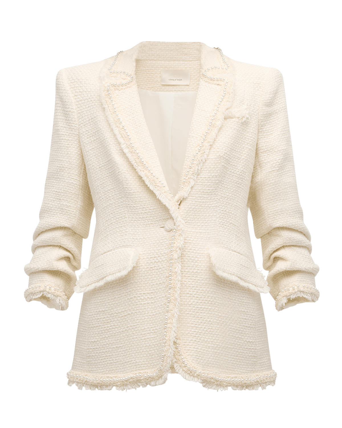 Cinq a Sept Khloe Faux Pearl Embellished Boucle Blazer