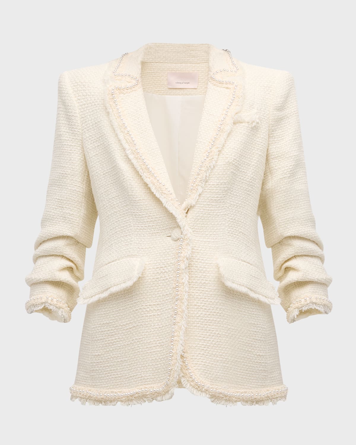Cinq a Sept Khloe Faux Pearl Embellished Boucle Blazer