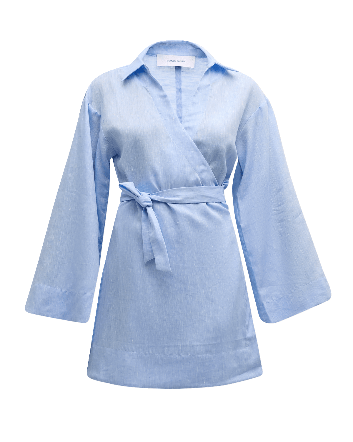 BONDI BORN Nikko Linen Bell-Sleeve Mini Wrap Dress