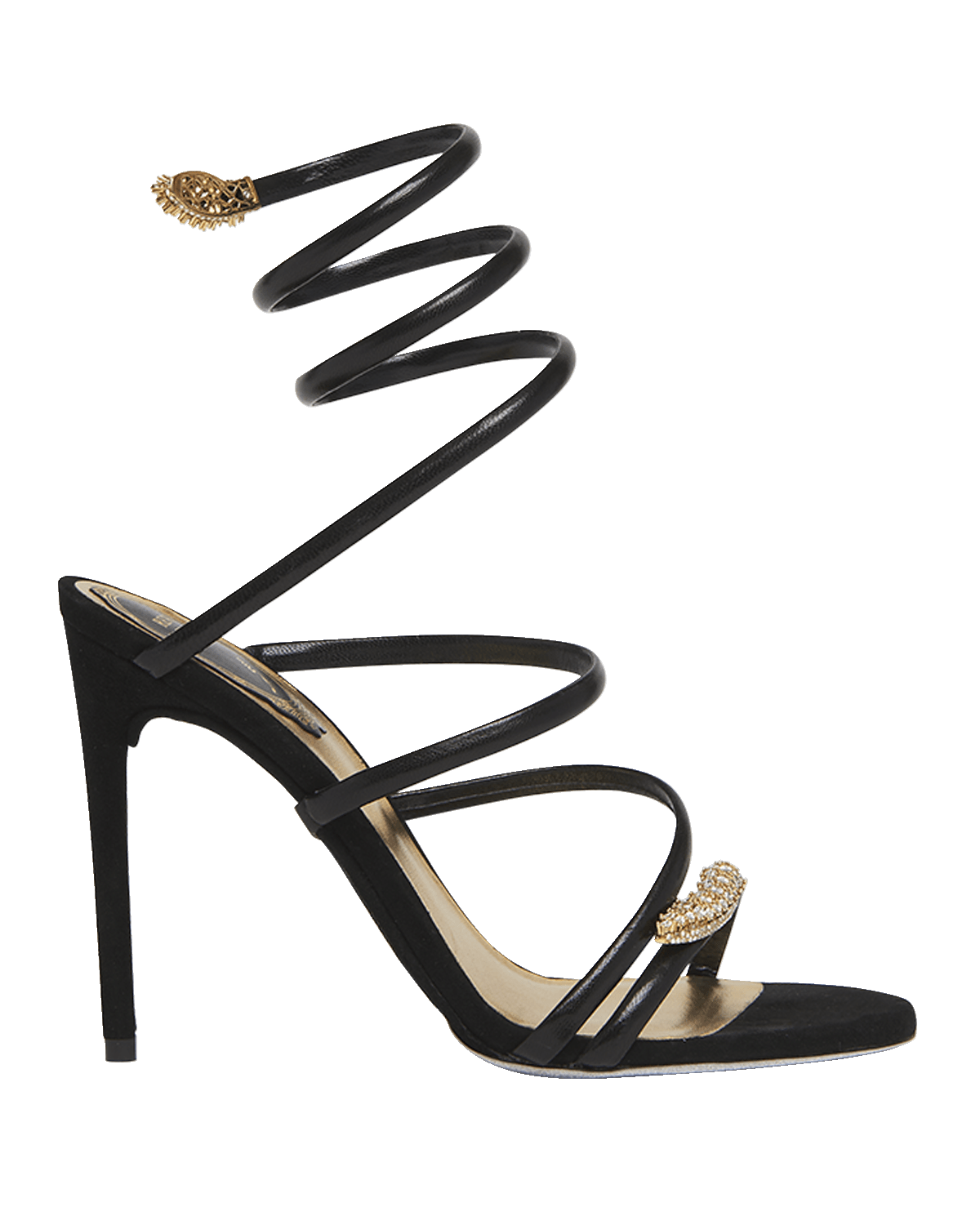Rene Caovilla Serpente Leather Crystal Ankle-Wrap Sandals