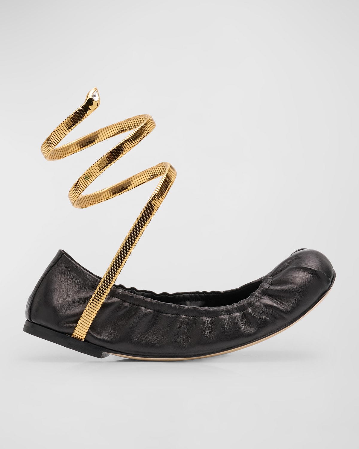 Rene Caovilla Cleo Leather Snake-Wrap Ballerina Flats